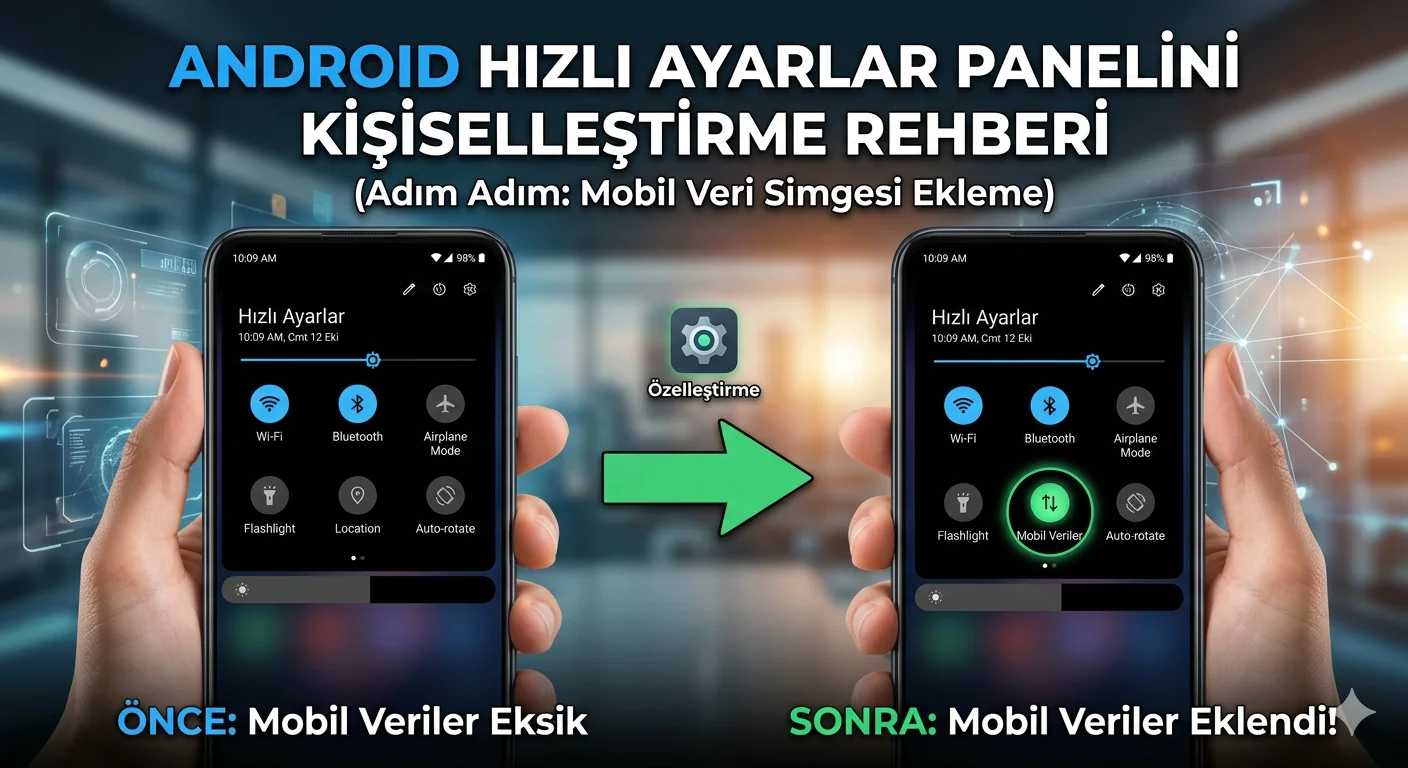 Asus Zenfone hızlı ayarlar paneline Mobil Veriler simgesi ekleme ekranı