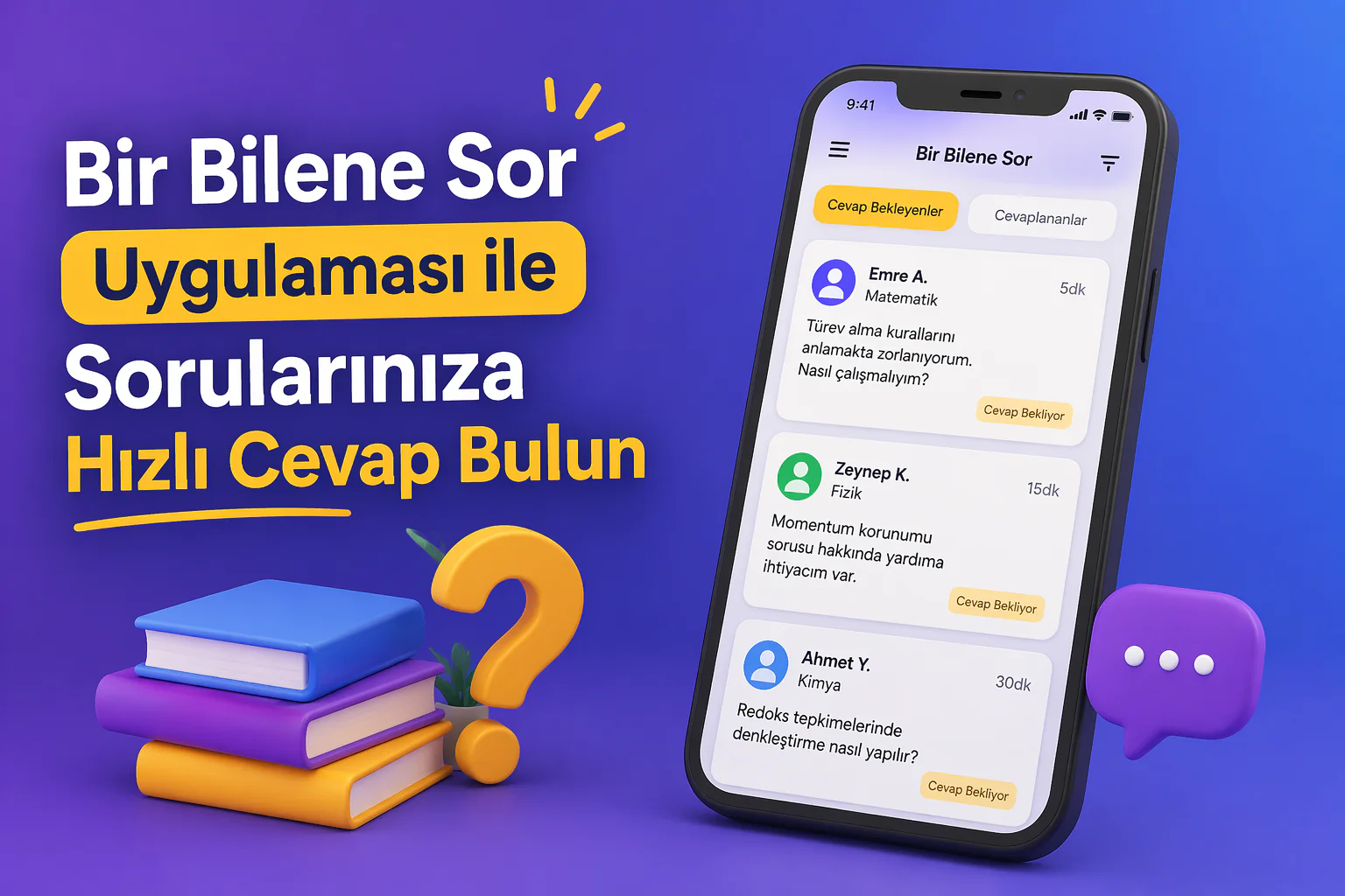 Bir bilene sor uygulaması ekranında öğrencilerin soru paylaşıp cevap beklediği arayüz