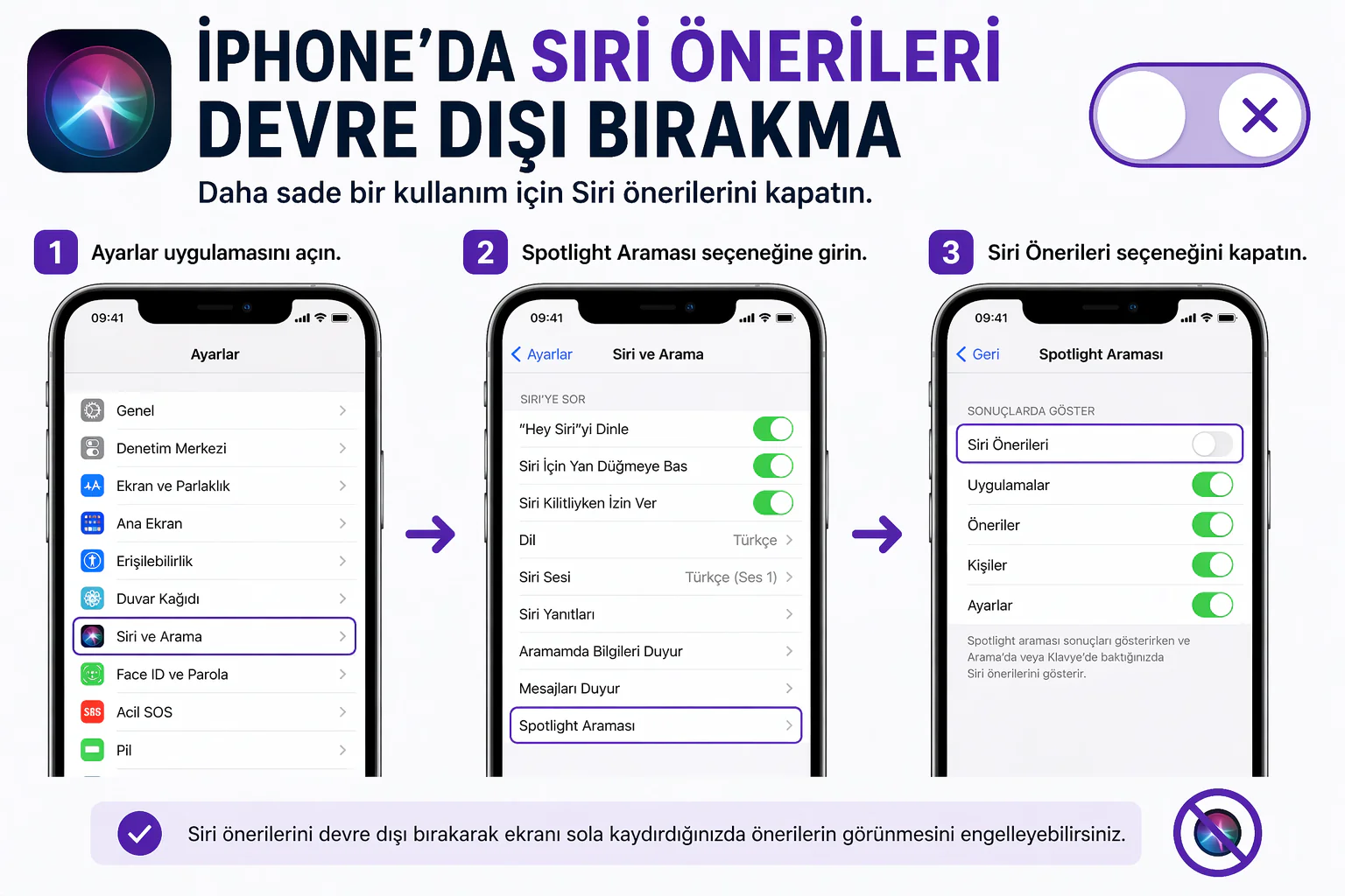 iphone siri önerileri devre dışı ayarı spotlight arama ekranında kapatma işlemi