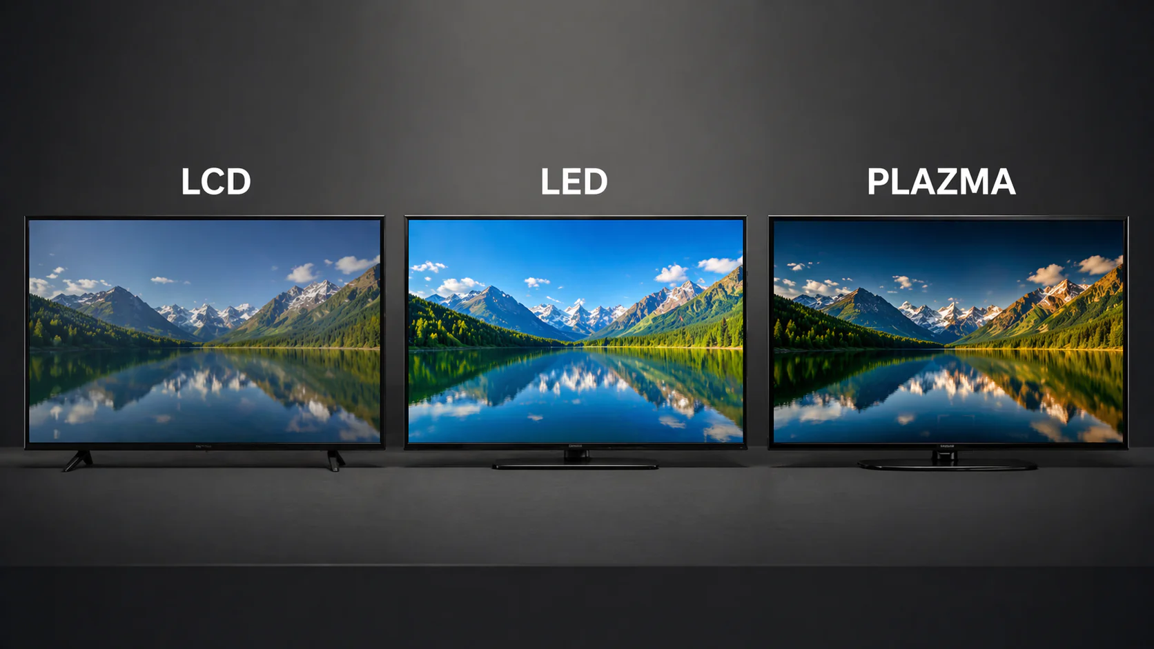 LCD LED Plazma TV farkını gösteren üç farklı televizyon panel teknolojisinin karşılaştırmalı görünümü