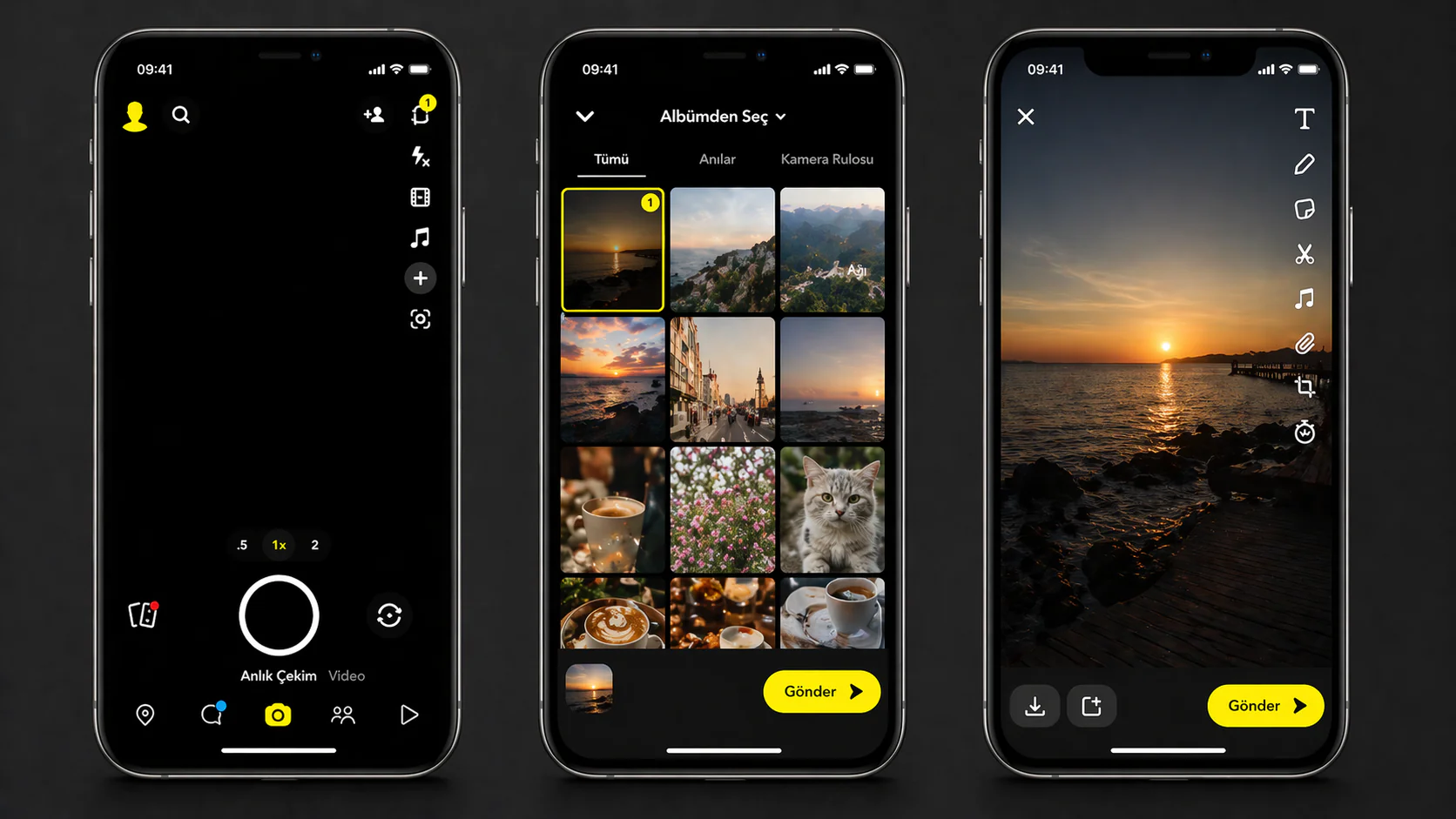 Snapchat eski fotoğraf paylaşma adımlarında albümden fotoğraf seçme ekranı