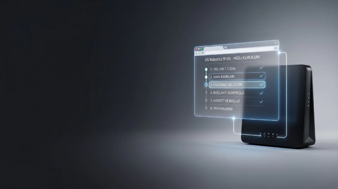 us robotics 9105 modem kurulumu arayüz ekranında hızlı kurulum ve WAN ayar adımları görünümü