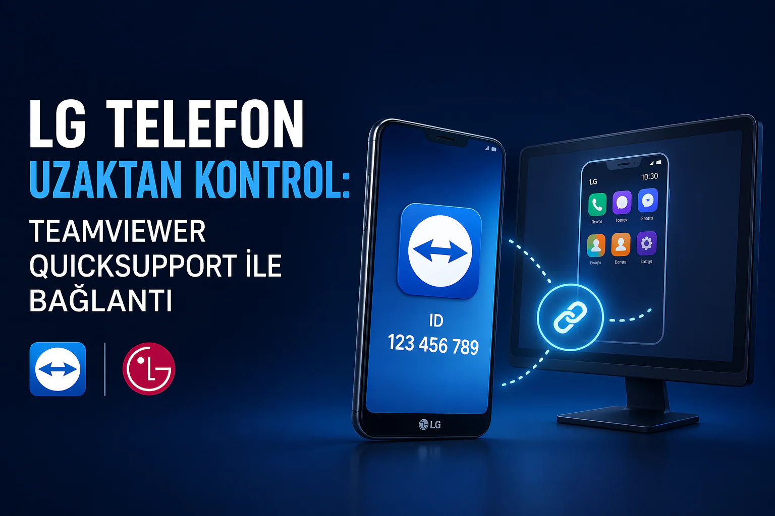 lg telefon uzaktan kontrol işlemi sırasında TeamViewer QuickSupport arayüzü ve bağlantı ekranı