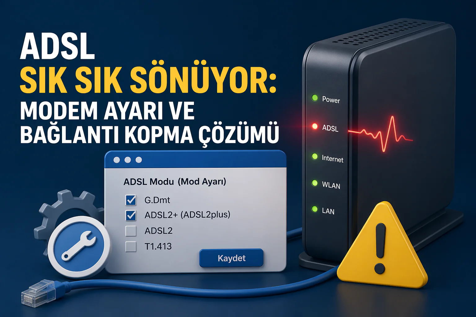 ADSL Sık Sık Sönüyor sorunu için modem arayüzünde G.Dmt ve ADSL2+ ayarlarının gösterimi