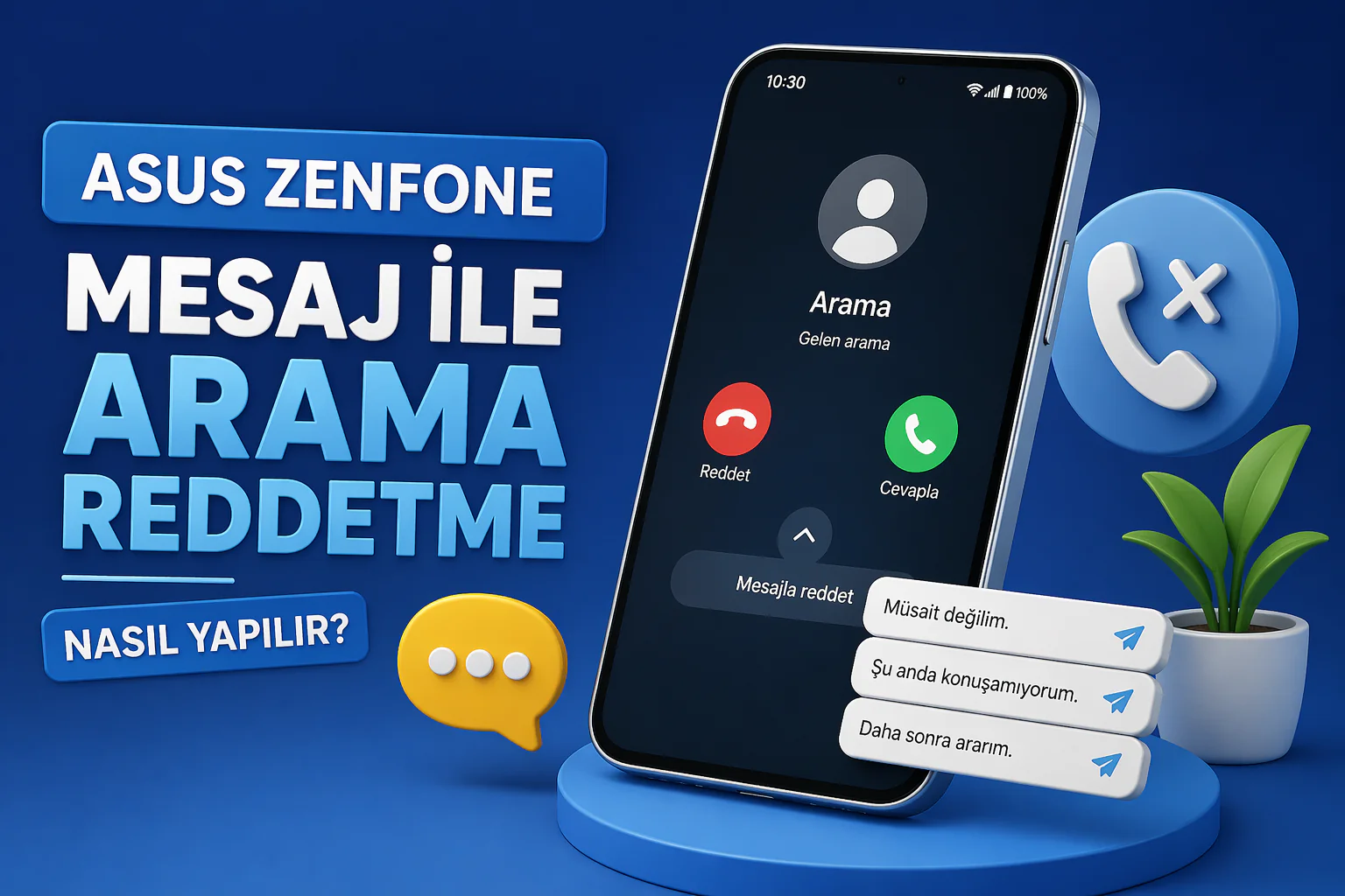 asus zenfone mesaj ile arama reddetme ekranında hızlı SMS seçenekleri gösterimi