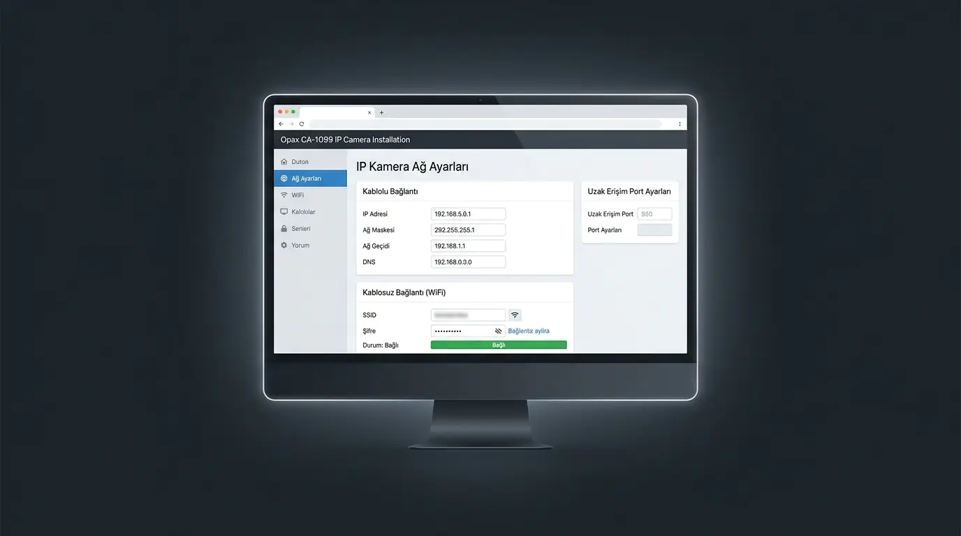 Opax CA-1099 IP kamera kurulumu sırasında web arayüzünde ağ ayarları ve WiFi bağlantı ekranının gösterildiği görüntü