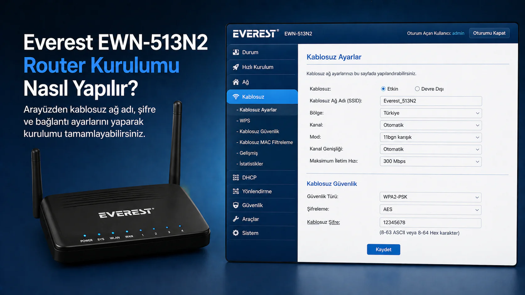 WiFi kanal seçimi ayarı ekranı ve modem frekans seçenekleri