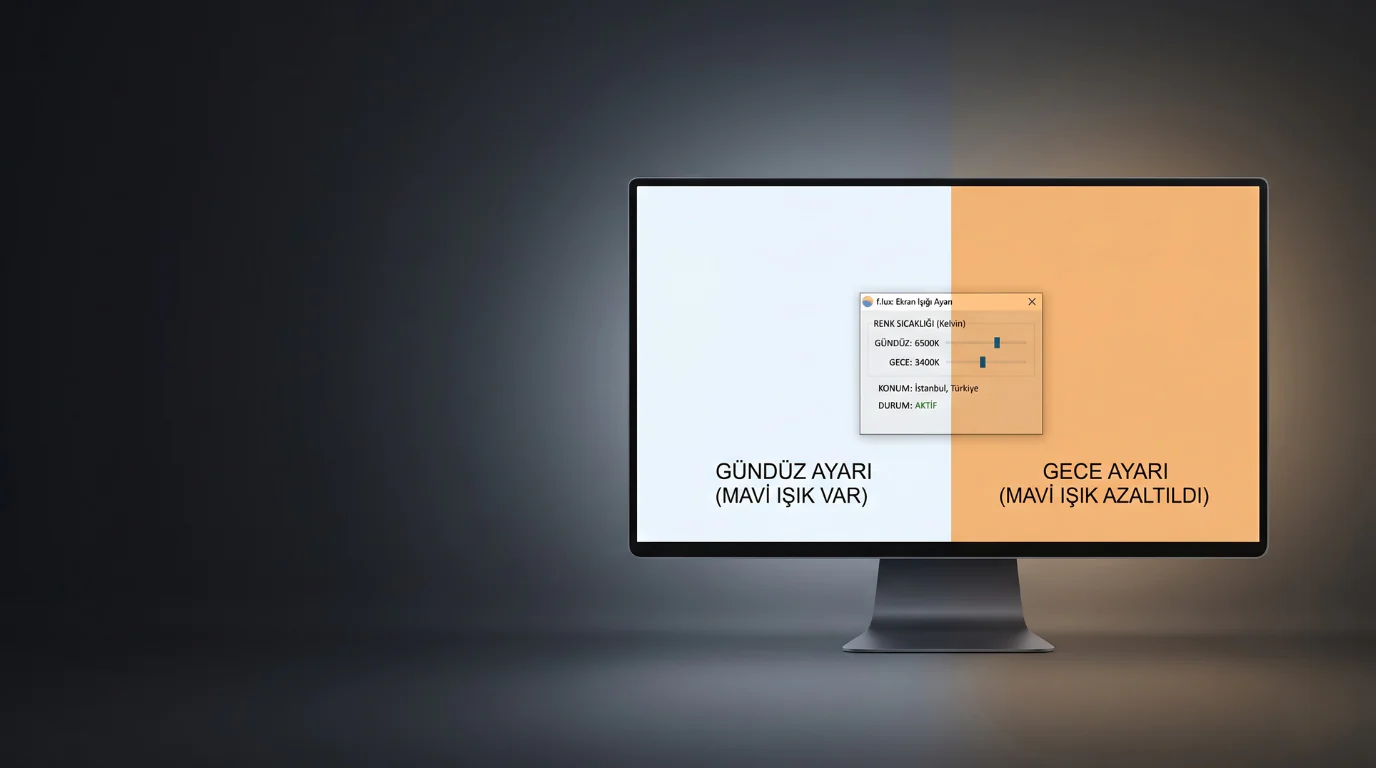 f.lux programı ile gece gündüz ekran ışığı ayarını otomatik değiştiren bilgisayar ekranı