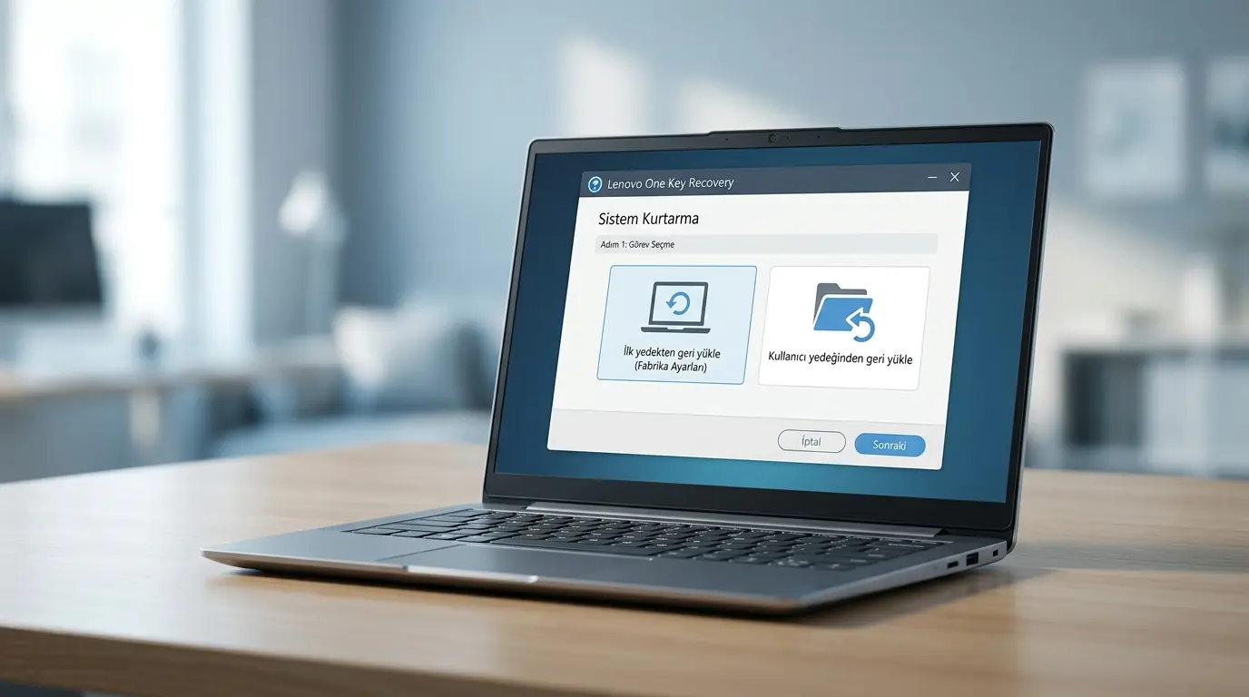 Lenovo Windows 10 recovery işlemi için One Key Recovery ekranında sistem geri yükleme seçeneklerinin gösterildiği görüntü