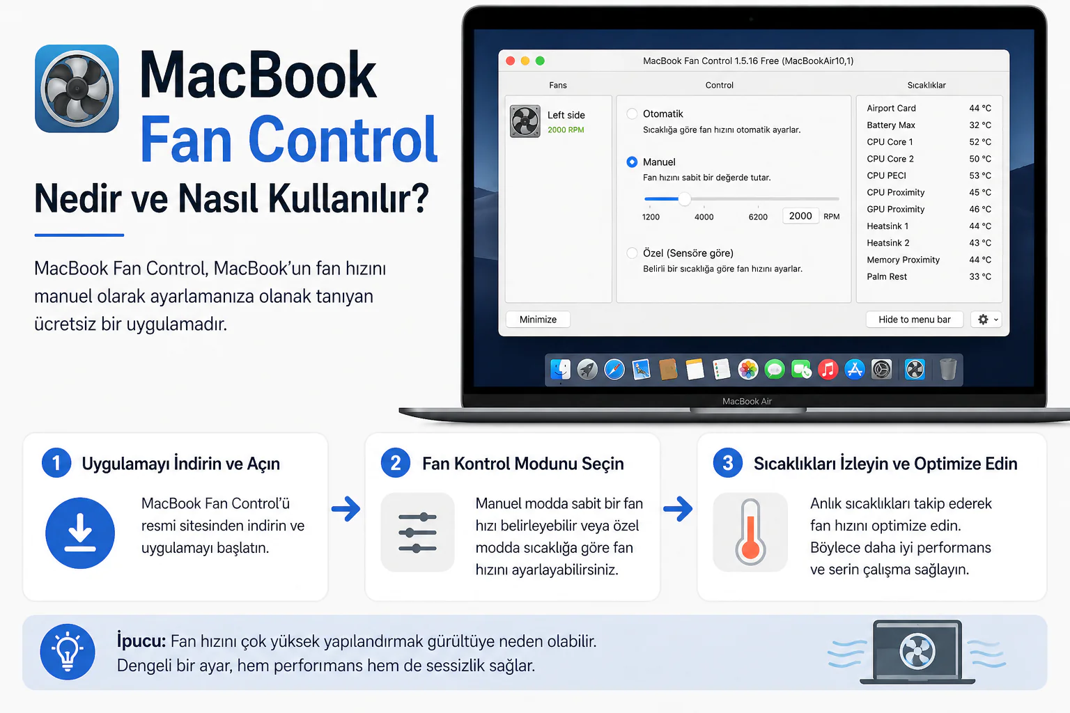 MacBook Fan Control nedir ve nasıl kullanılır için fan hız ayarı arayüzü ekranı