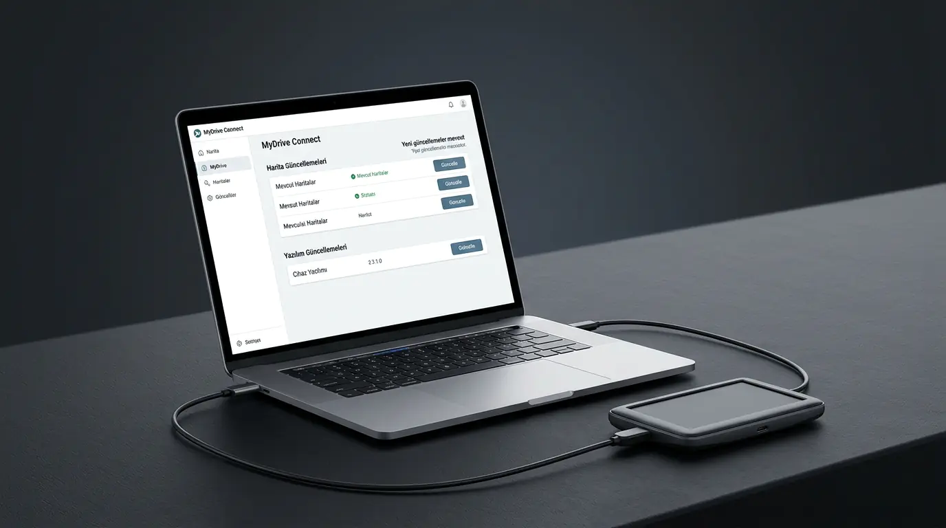 Tom Tom harita güncelleme için MyDrive Connect arayüzünde mevcut güncellemelerin listelendiği ekran görüntüsü