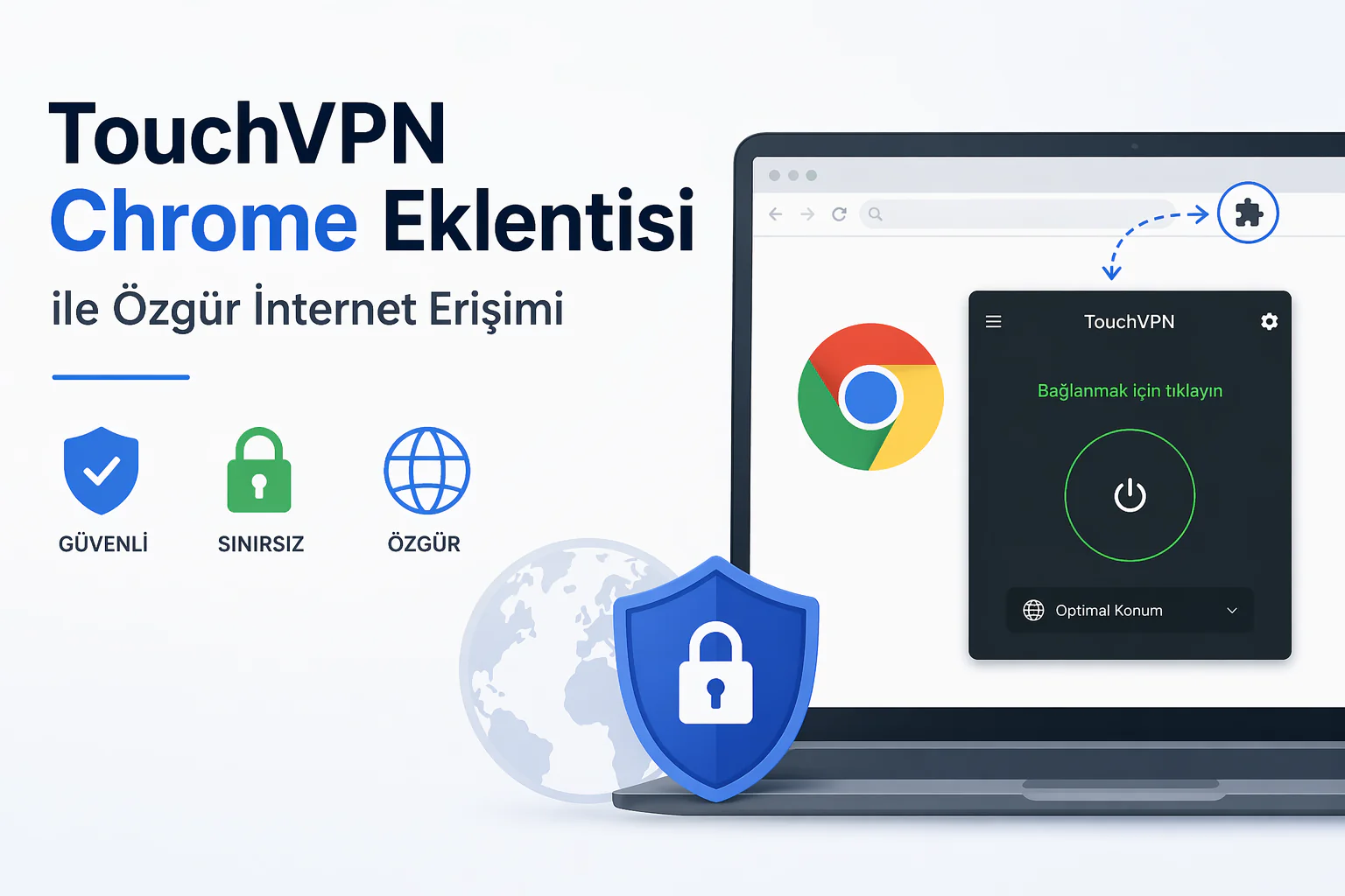 touchvpn chrome eklentisinin Chrome tarayıcısında kurulumu ve bağlantı ekranı görünümü