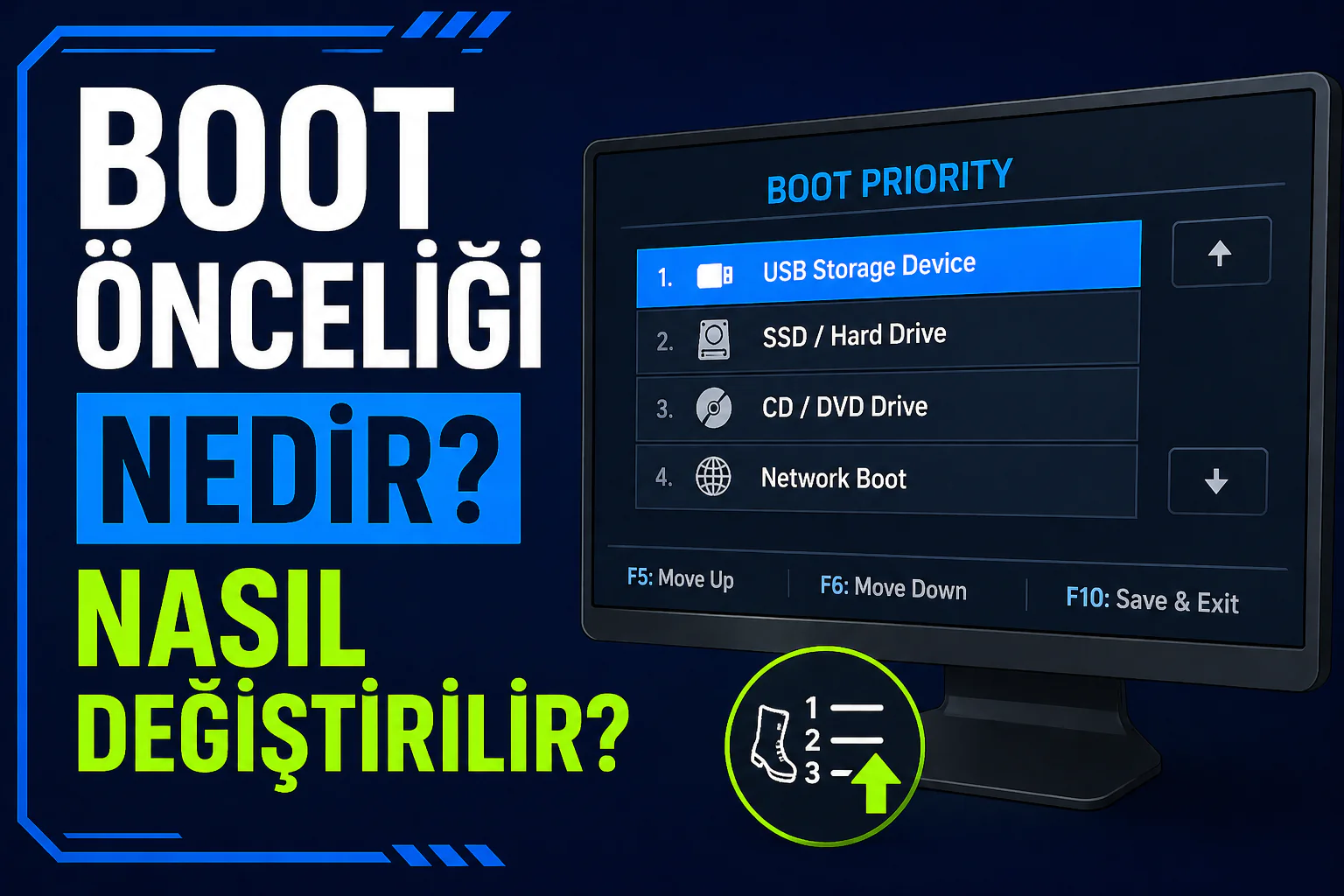 boot önceliği değiştirme bios ekranında boot sıralaması ayarlarının görünümü