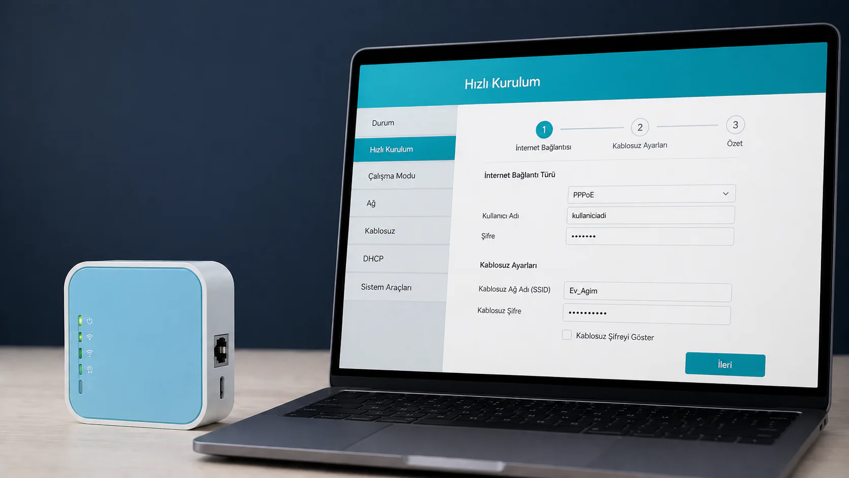 TP-Link TL-WR702N router kurulumu için arayüz ve bağlantı ayarları ekranı