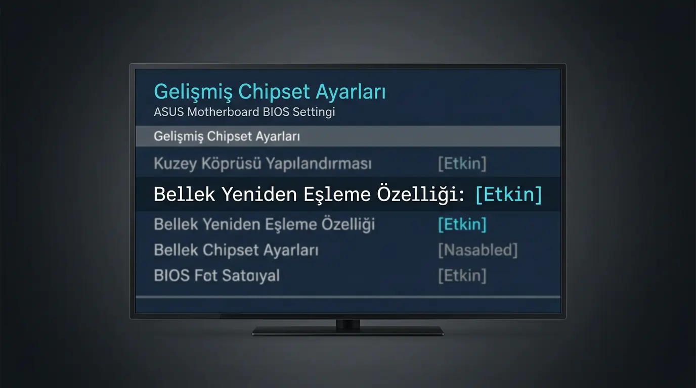 Asus P5B anakart RAM desteği sorunu için BIOS ekranında Memory Remap Feature ayarının etkinleştirildiği görüntü