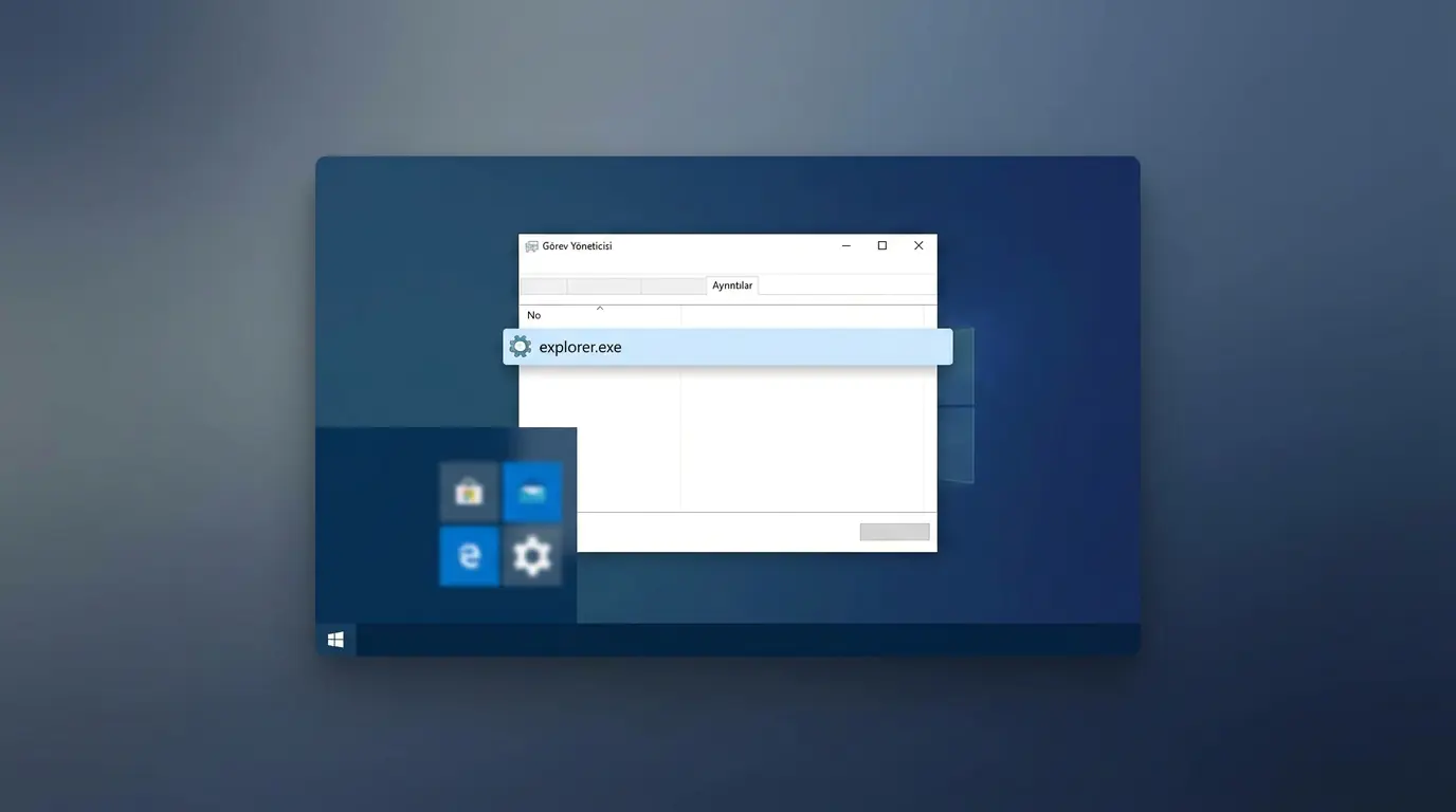 Windows 10 masaüstü simgeleri görünmüyor sorununun Görev Yöneticisi üzerinden explorer.exe ile çözüm adımları