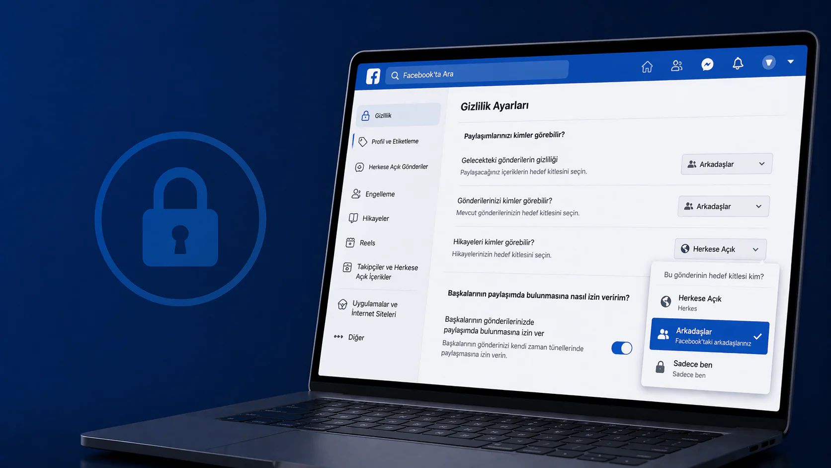 Facebook paylaşımlarını gizleme için gizlilik ayarları ekranı görüntüsü