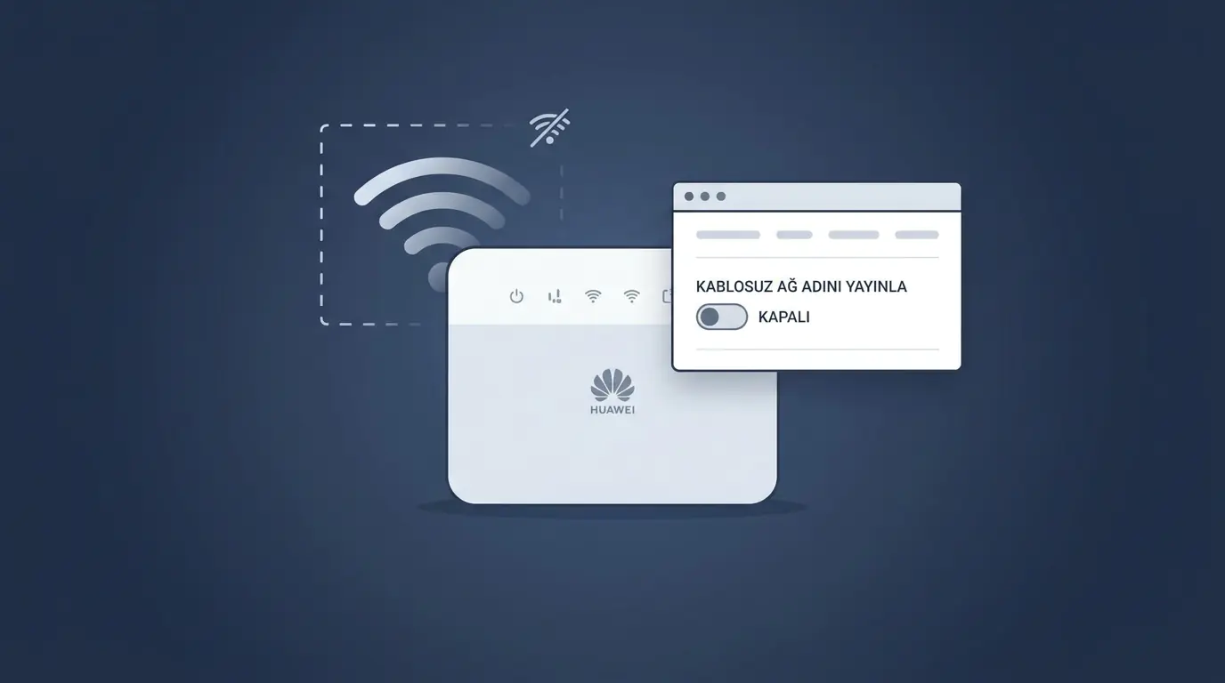 Huawei HG 521 kablosuz ağı gizleme için modem arayüzünde WLAN ayarları ve yayın gizleme seçeneğinin gösterildiği ekran görüntüsü