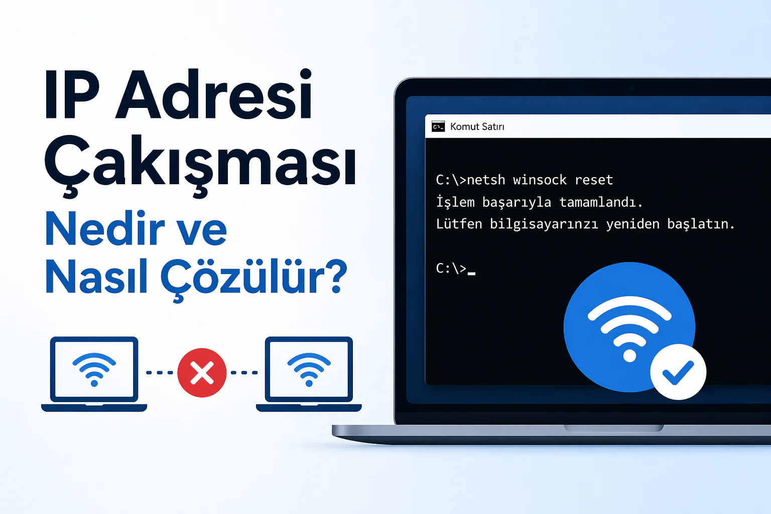 ip adresi çakışması hatası yaşayan bilgisayarda komut satırıyla çözüm adımlarını gösteren ekran