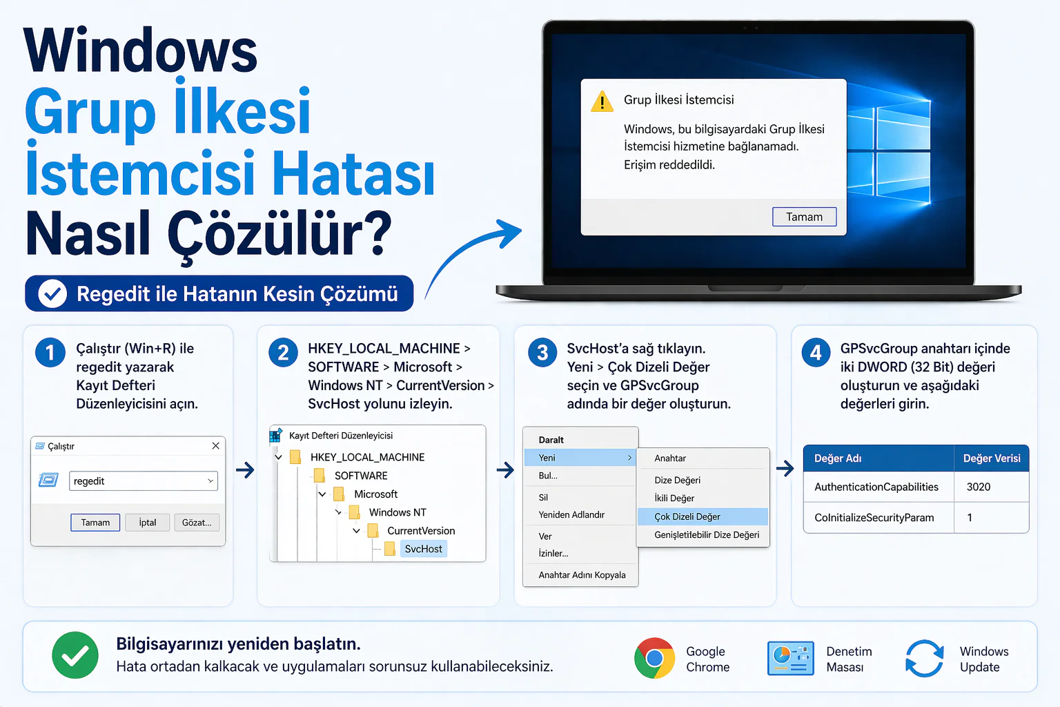 windows grup ilkesi istemcisi hatası için kayıt defteri düzenleme ve regedit ekranı