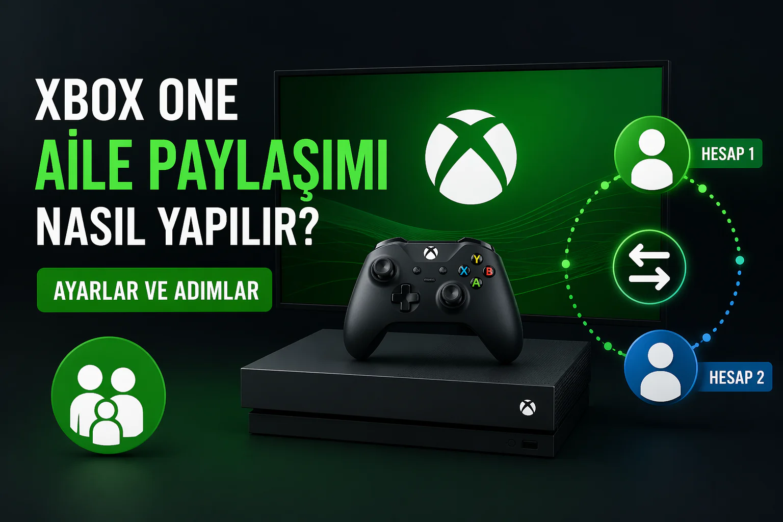 xbox one aile paylaşımı ayarlarının ekranda adım adım gösterildiği konsol arayüzü görüntüsü