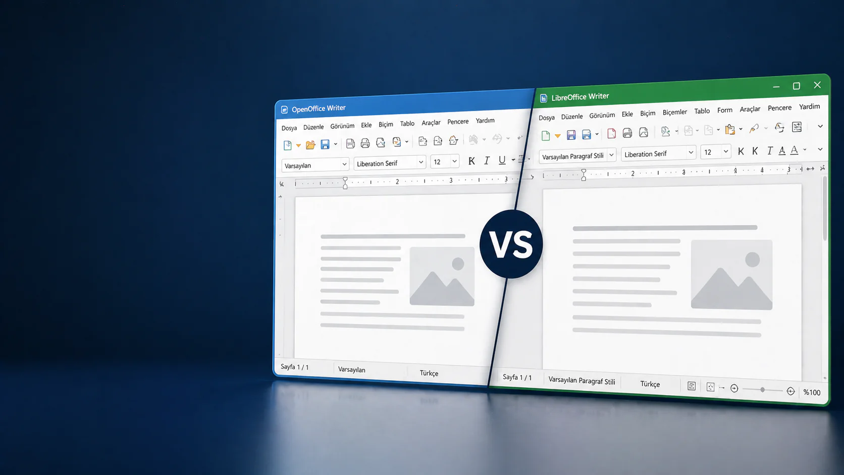 OpenOffice ve LibreOffice uygulamaları ile belge düzenleme ekranları görseli