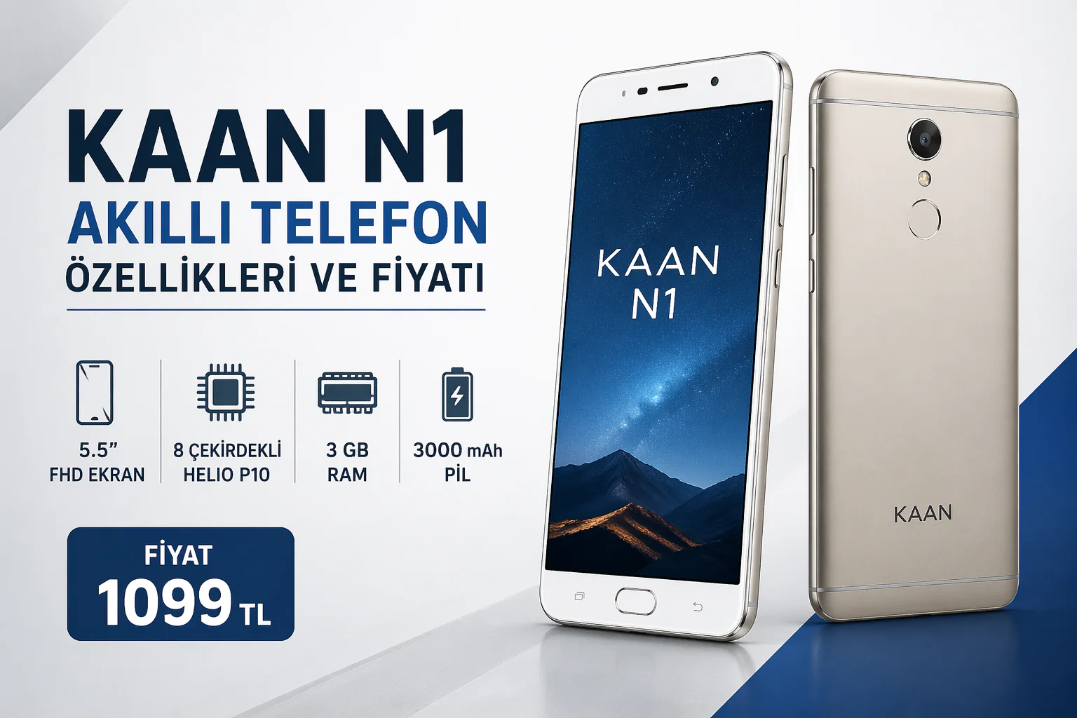 kaan n1 akıllı telefon metal kasalı, 5.5 inç ekranlı performans odaklı modelin önden görünümü