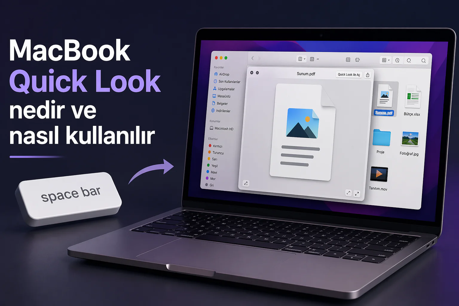 macbook quick look özelliğiyle Finder'da dosyaların space tuşuyla hızlı önizlenmesi