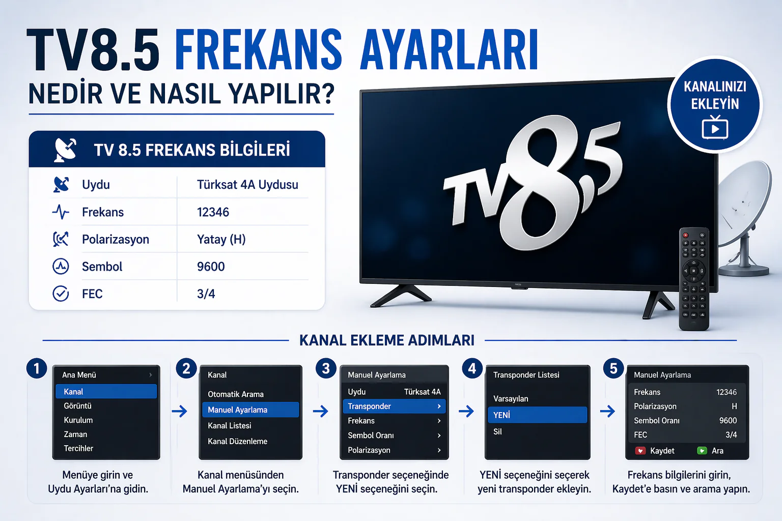 tv 8.5 frekans ayarları ekranında manuel kanal ekleme ve frekans bilgisi girişi