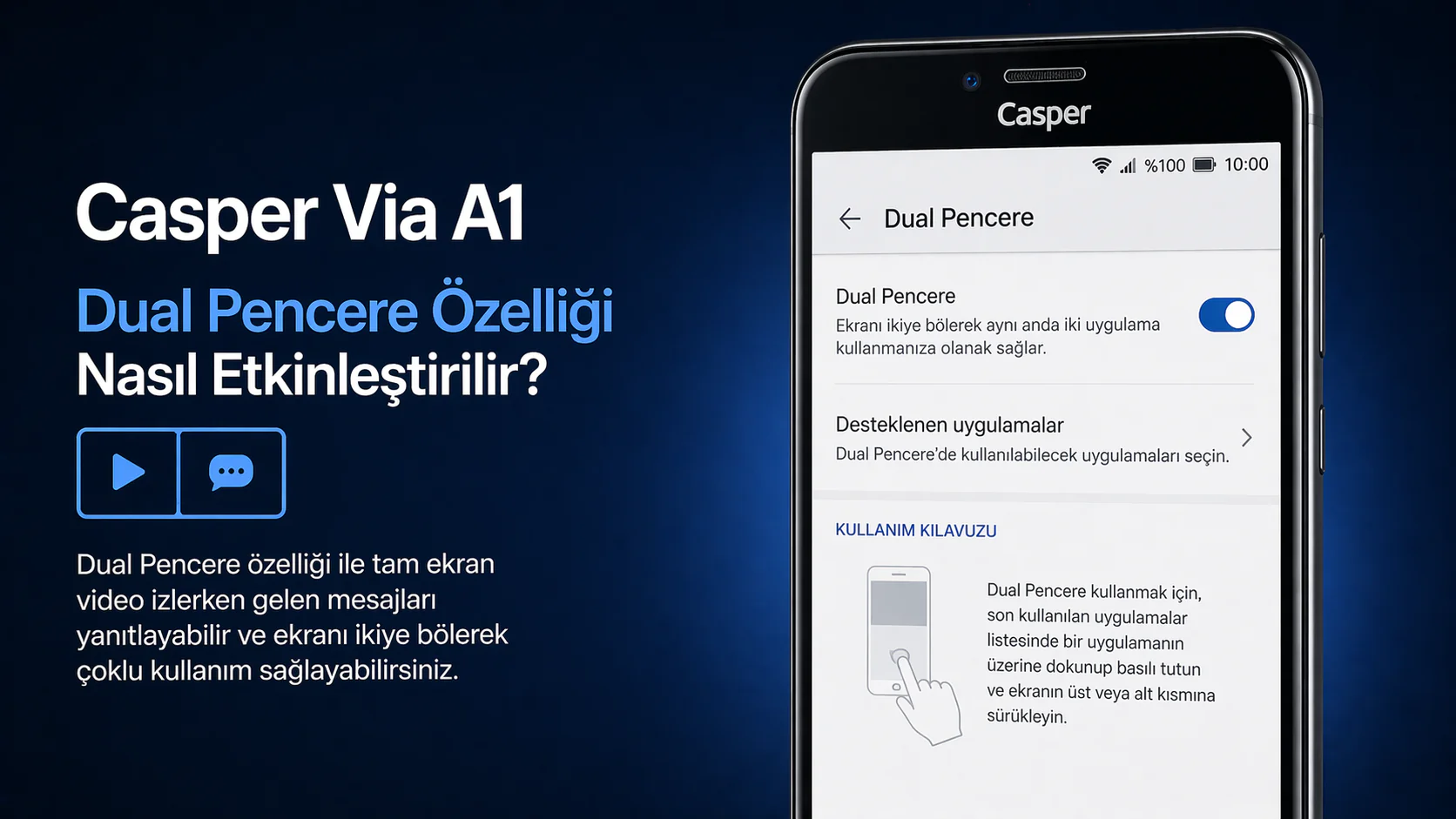 Casper Via A1 dual pencere ayarı ekranında etkinleştirme seçeneği