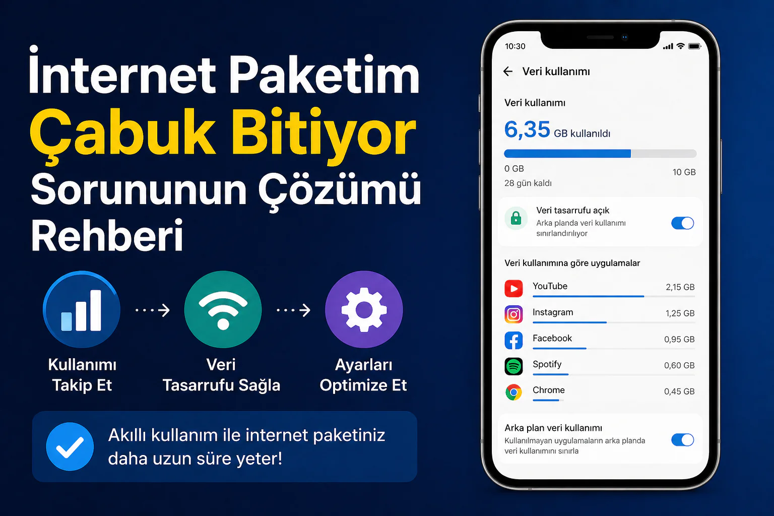 İnternet paketim çabuk bitiyor sorunu için veri kullanım ayarları ekranı görünümü