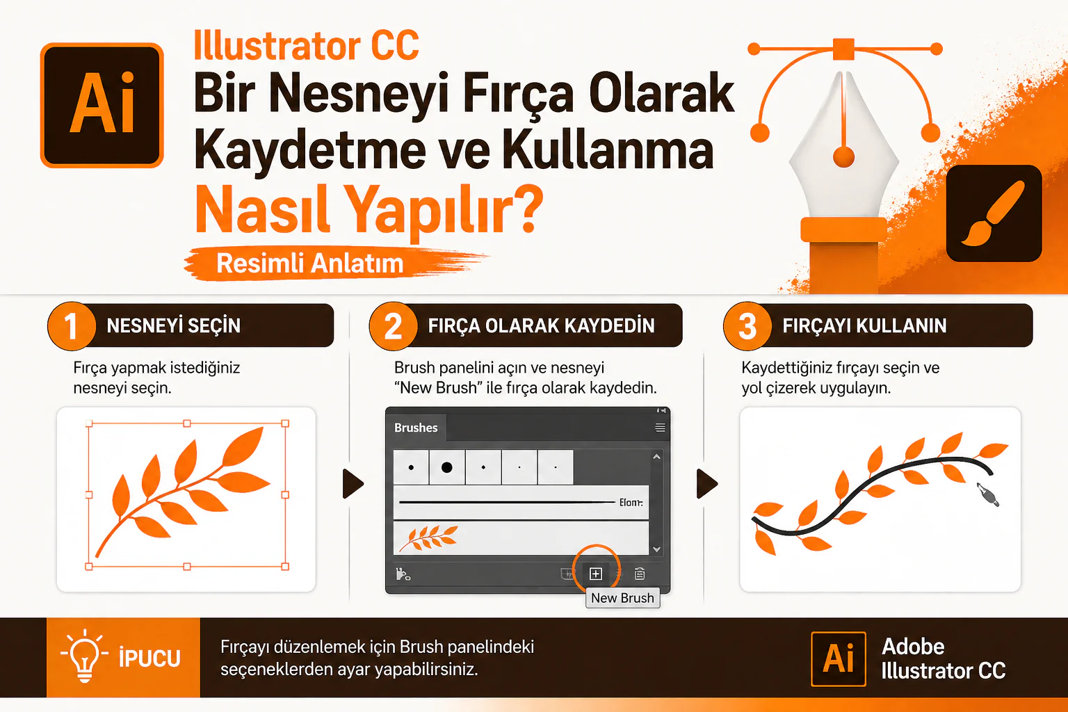illustrator cc nesneyi fırça olarak kaydetme ve kullanma için brush paneli örneği