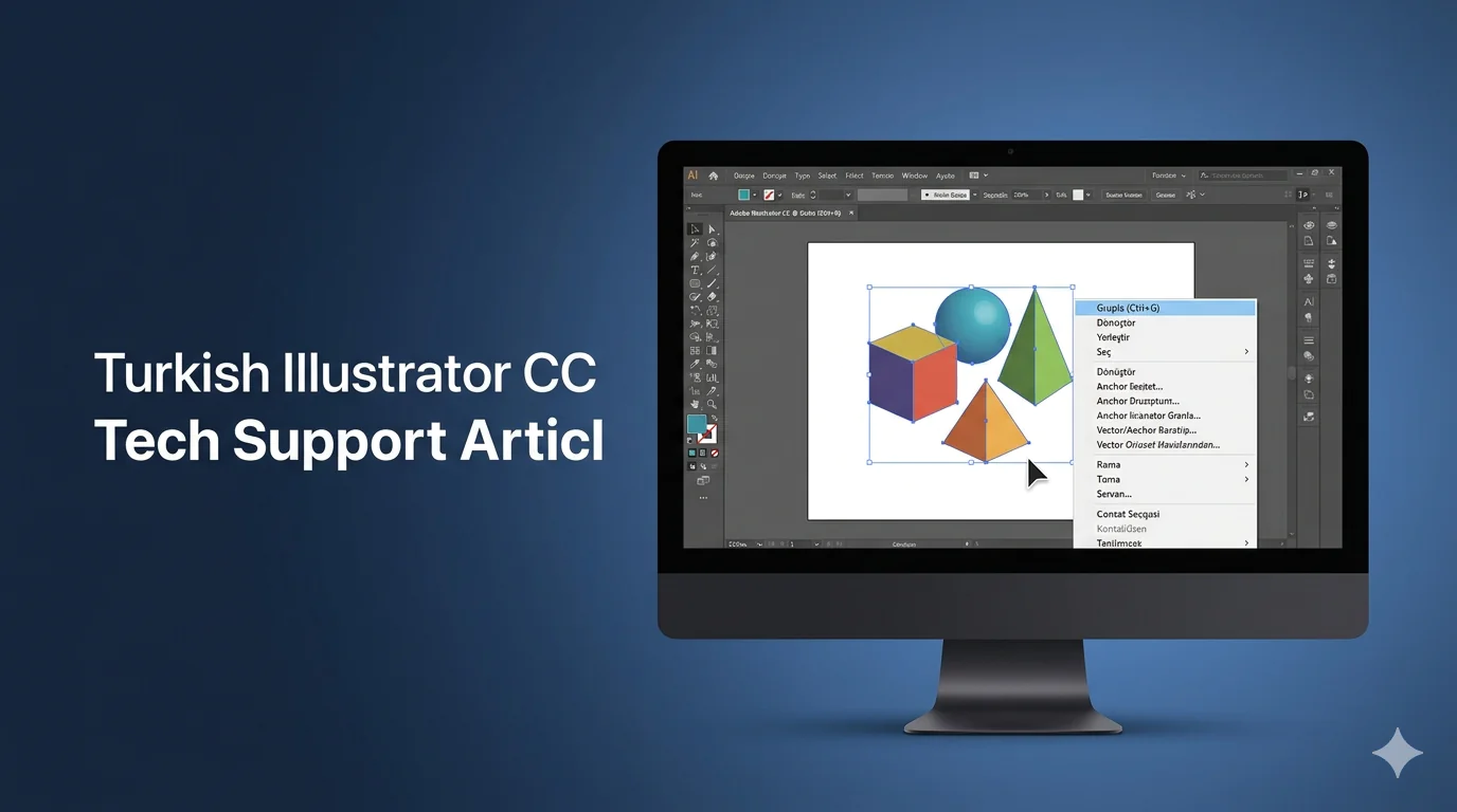 Illustrator CC nesneleri gruplama için seçili objeler ve sağ tık menüsü