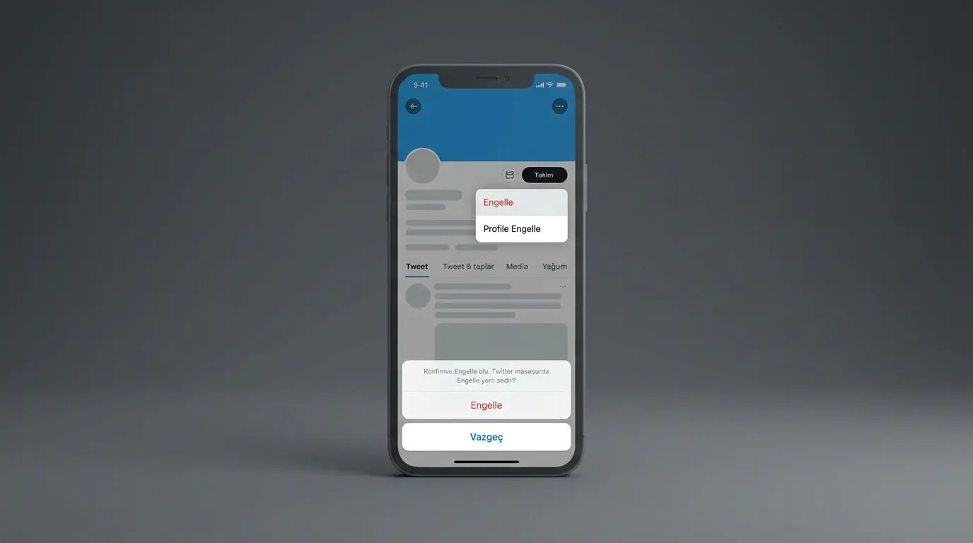 Twitter kişi engelleme adımlarını gösteren hesap ayarları ve engelleme onay ekranı görüntüsü