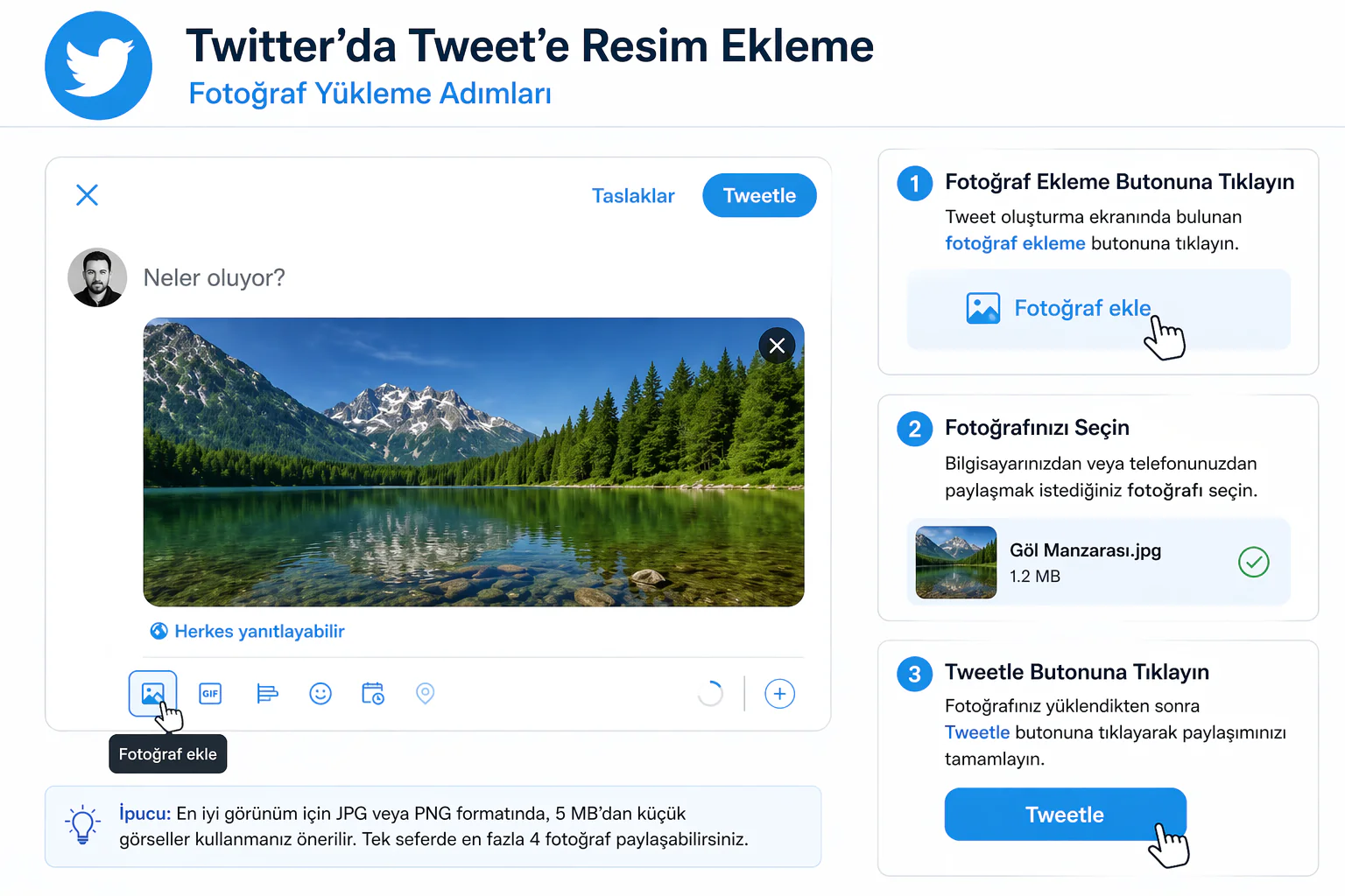 Twitter tweet'e resim ekleme ekranında fotoğraf yükleme butonunun aktif olduğu görüntü