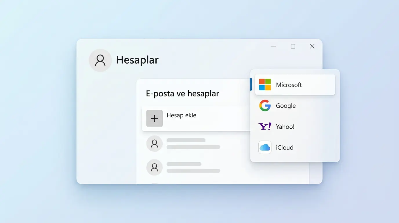 Windows 10 Microsoft hesabı ekleme ekranında Ayarlar menüsü ve hesap yönetim adımlarının gösterildiği görüntü
