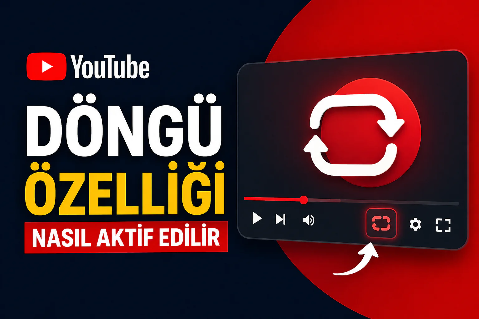 youtube döngü özelliği aktif etme video oynatıcıda tekrar simgesinin kullanımı