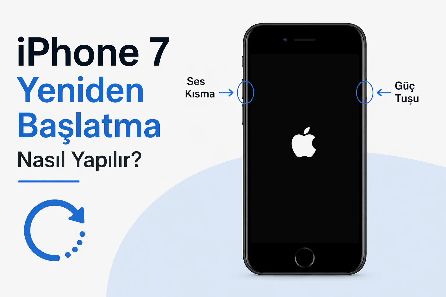 iphone 7 yeniden başlatma işlemi için ses kısma ve güç tuşu kullanımı