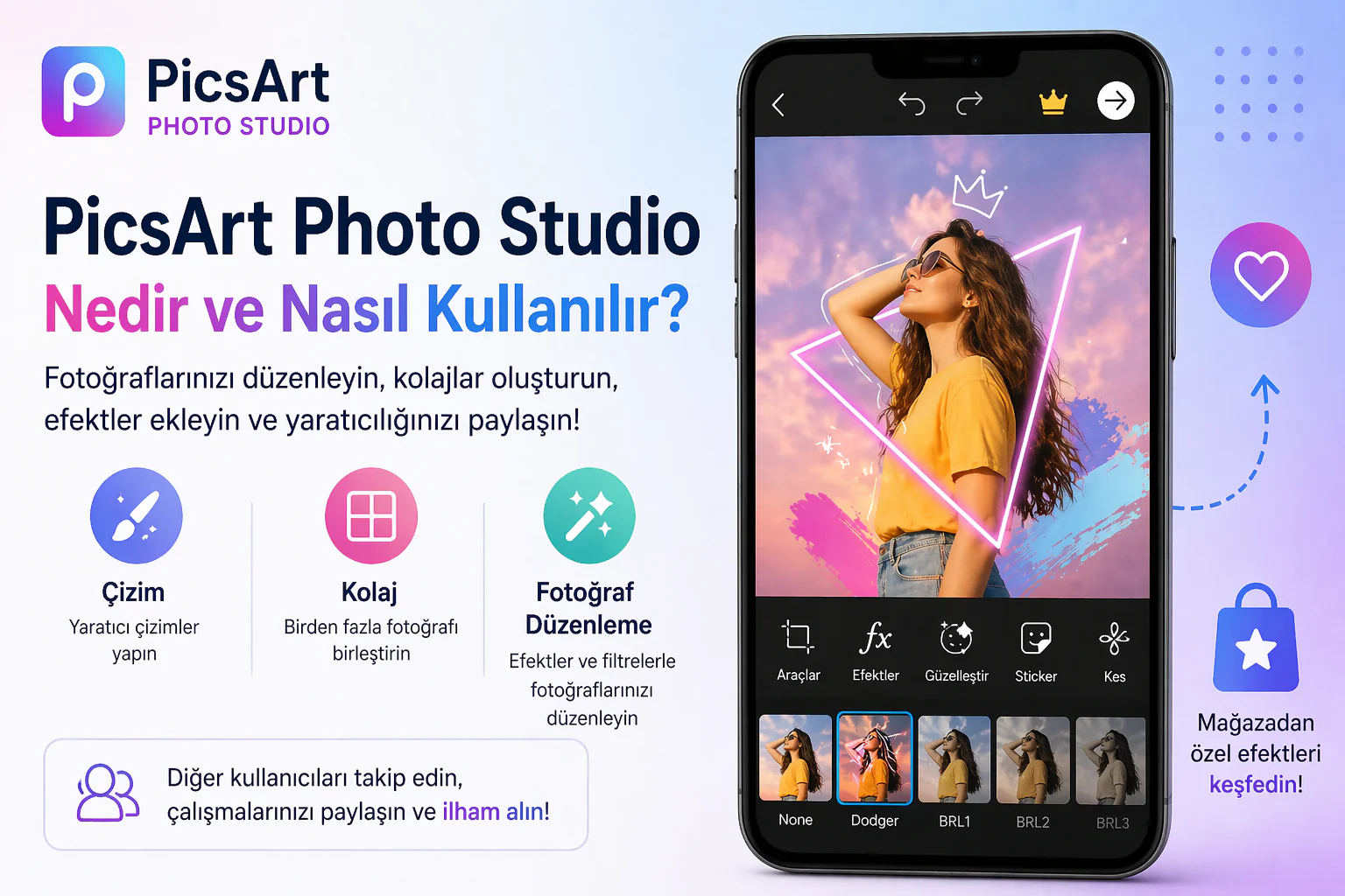 picsart photo studio uygulamasında fotoğraf düzenleme ve kolaj oluşturma ekranı görünümü