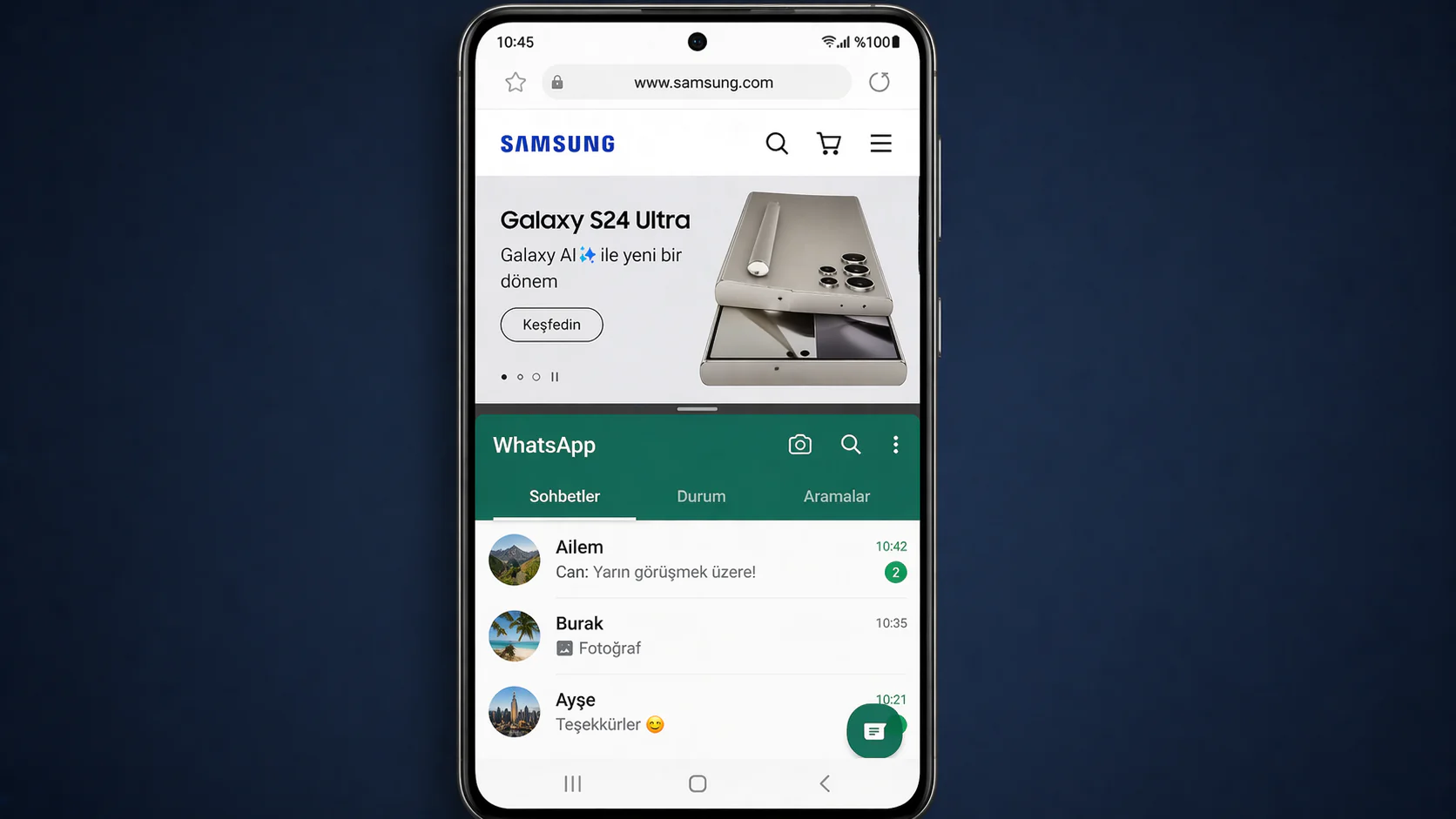 Samsung telefonlarda ekranı ikiye bölme ile iki uygulama aynı anda açık