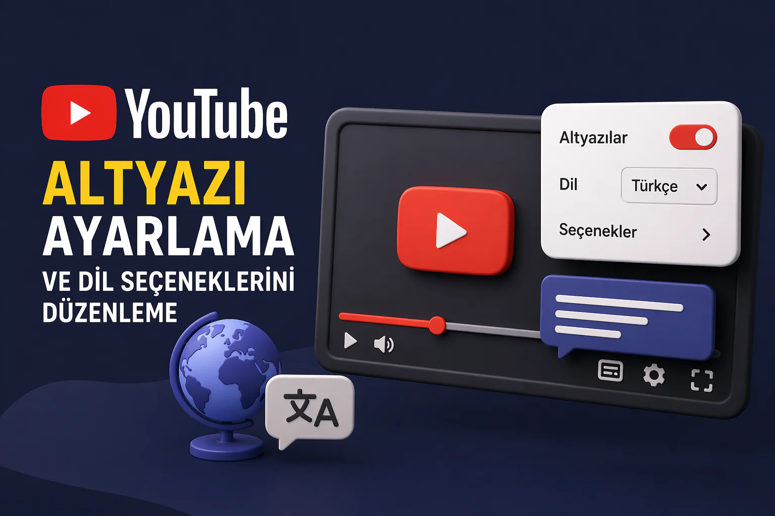 youtube altyazi ayarlama ekranında dil seçimi ve altyazı ayarlarının gösterimi