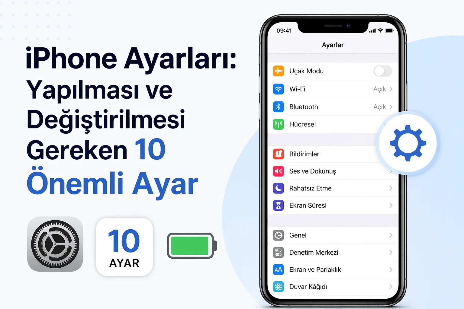 iPhone ayarları ekranında pil tasarrufu ve kullanım kolaylığı için düzenlenen seçenekler