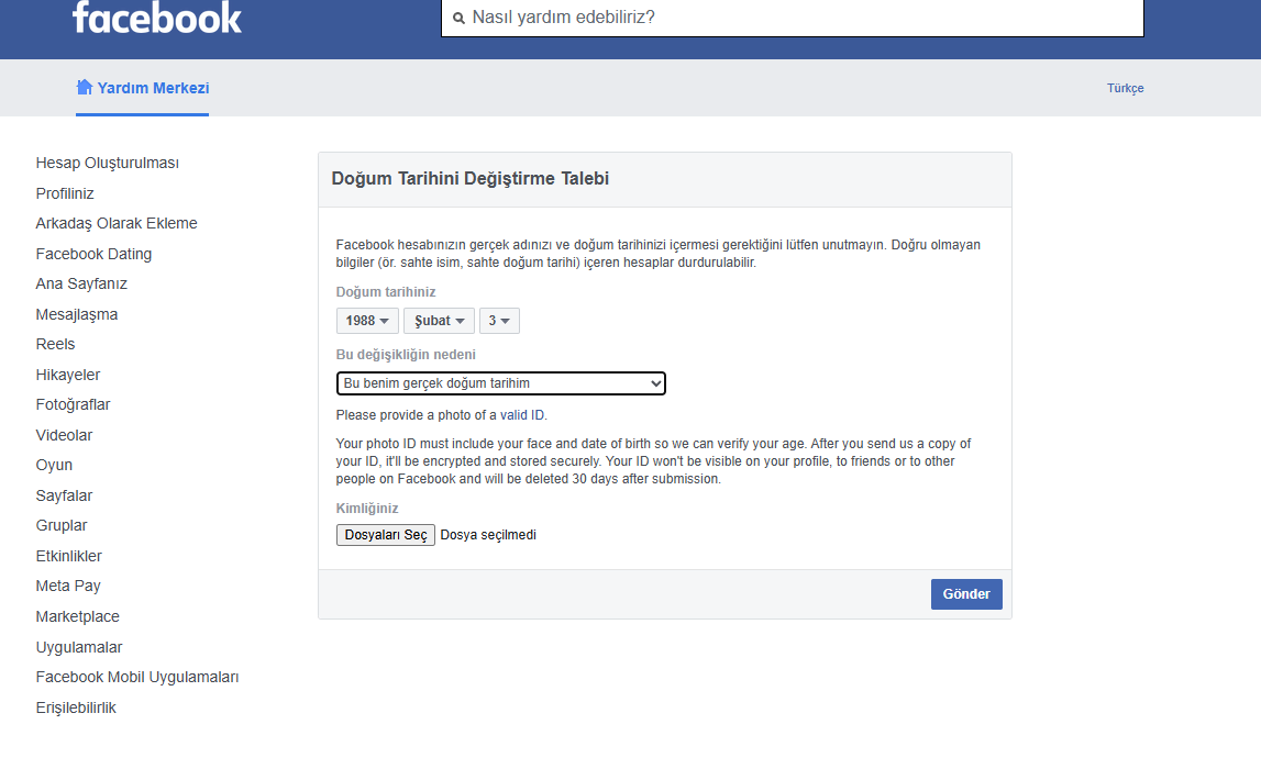 Facebook doğum tarihi değiştirme