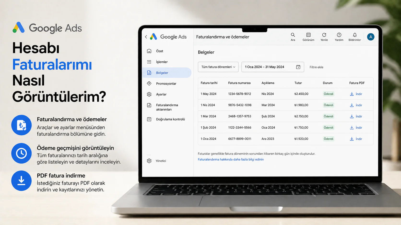 Google Ads Hesabı Faturalarımı Nasıl Görüntülerim ekranında faturalandırma ve ödeme menüsü