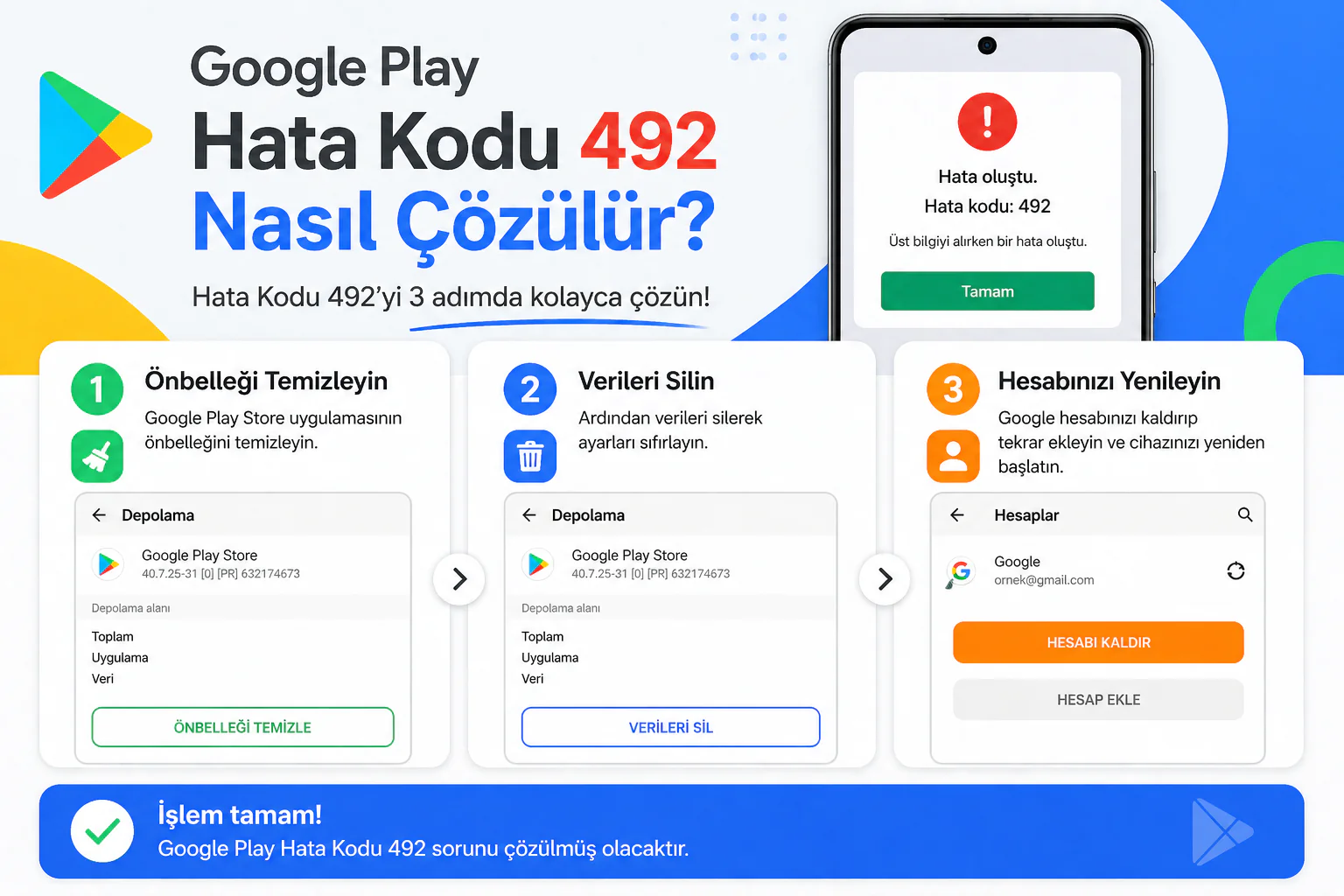 google play hata kodu 492 çözümü için uygulama ayarları ve hata ekranı örneği