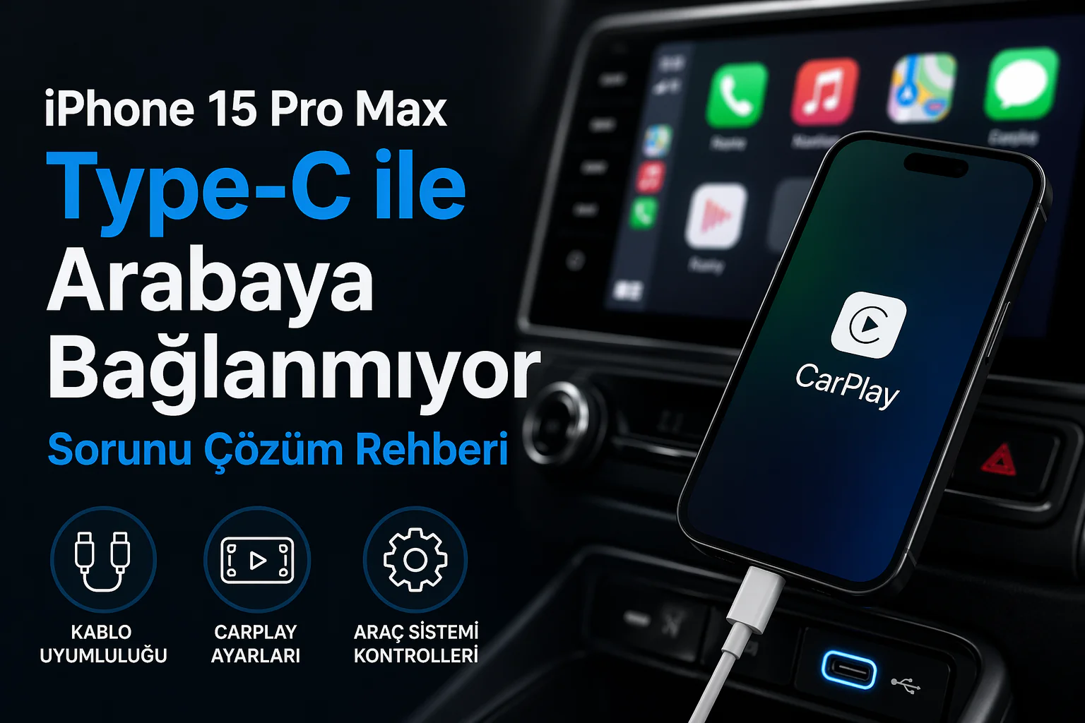 iPhone 15 Pro Max Type-C ile arabaya bağlanmıyor sorunu yaşayan kullanıcı araç bağlantı denemesi