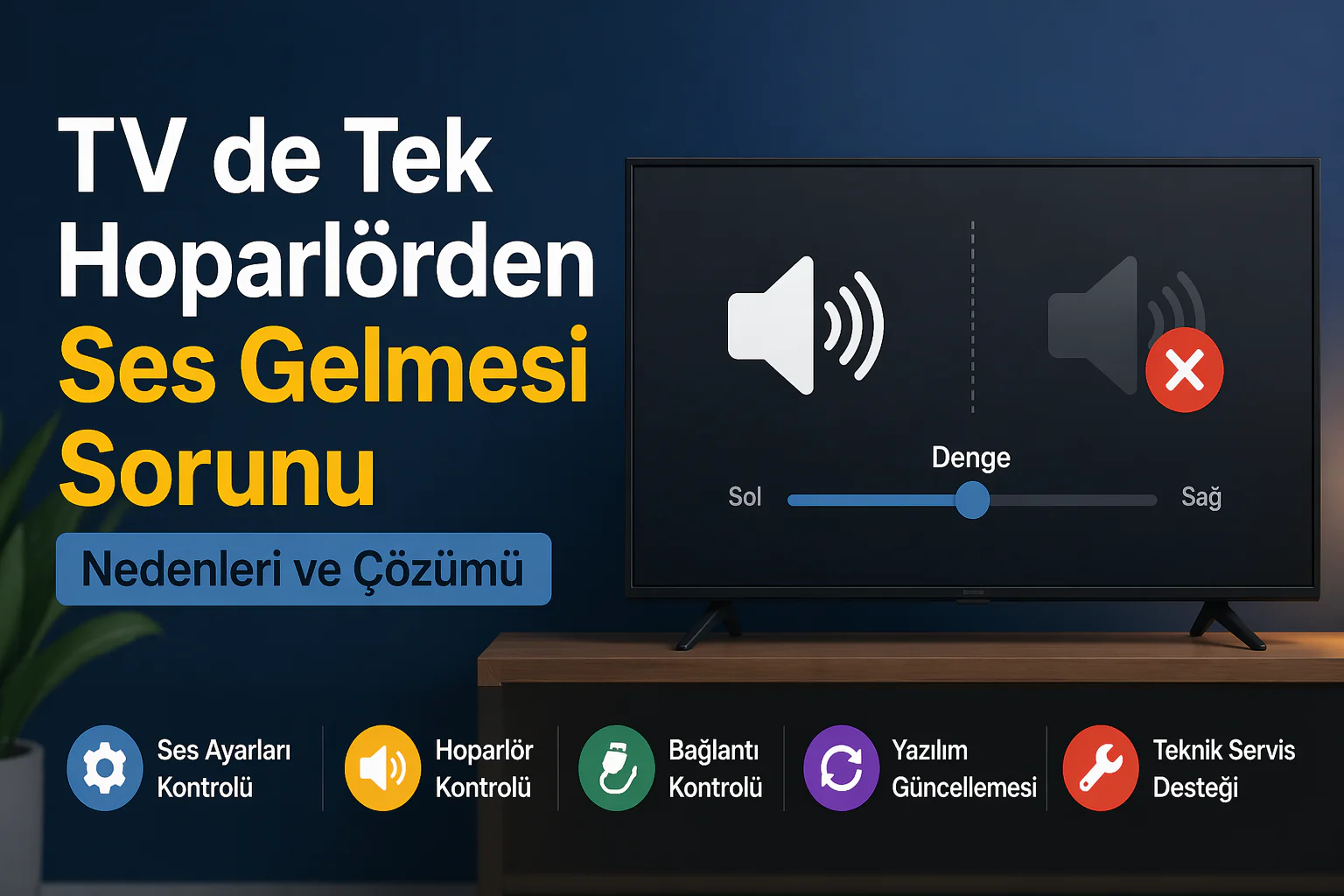 TV de Tek Hoparlörden Ses Gelmesi Sorunu yaşayan bir televizyonda ses dengesizliği kontrolü