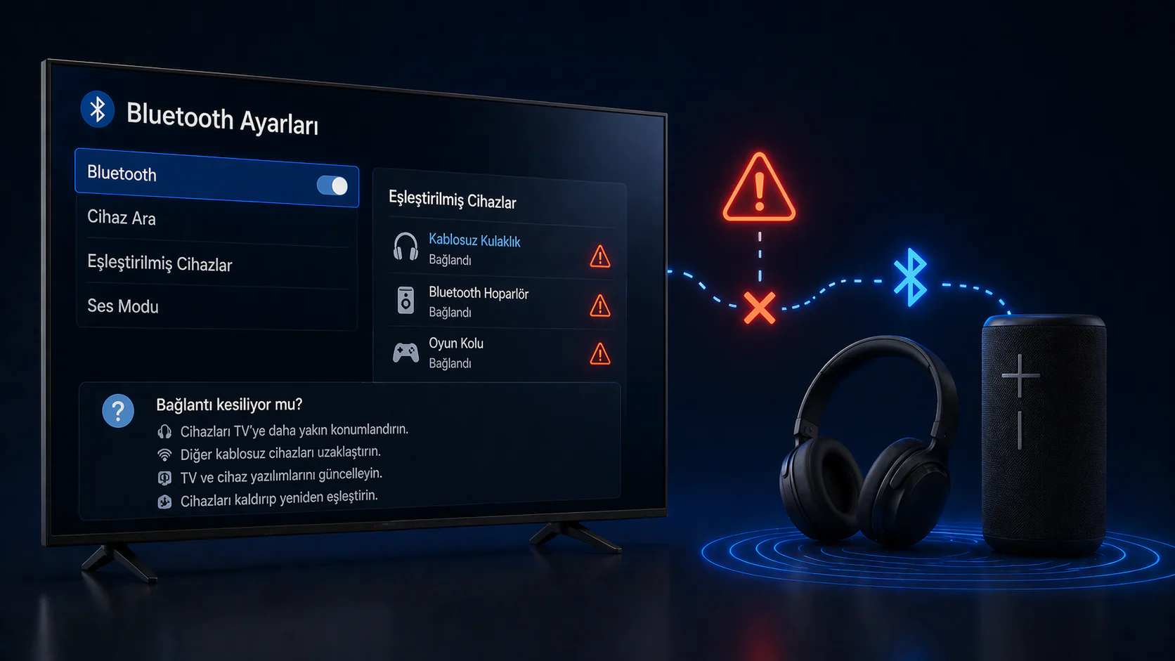 TV de Bluetooth bağlantısı kesiliyor sorunu için ayar ve eşleştirme ekranı