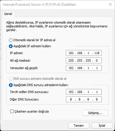 Windows 11 Manuel IP Nasıl Ayarlanır