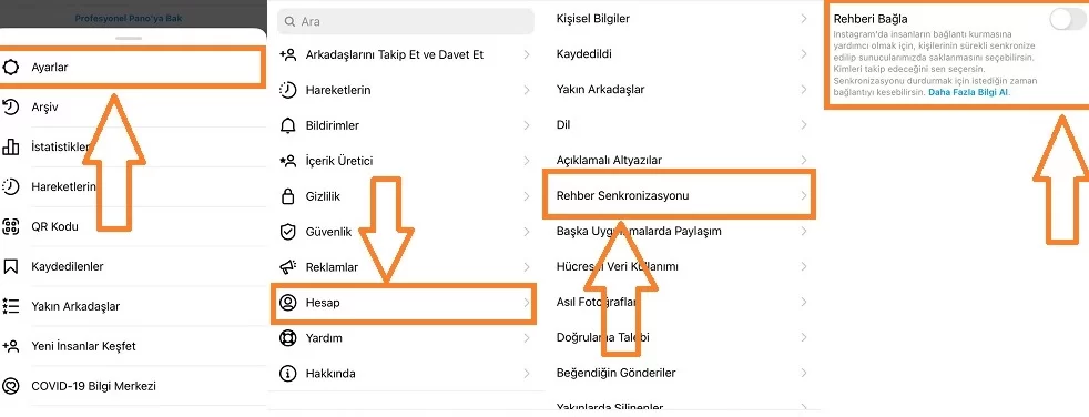 Instagram'da rehberdeki kişileri bulma